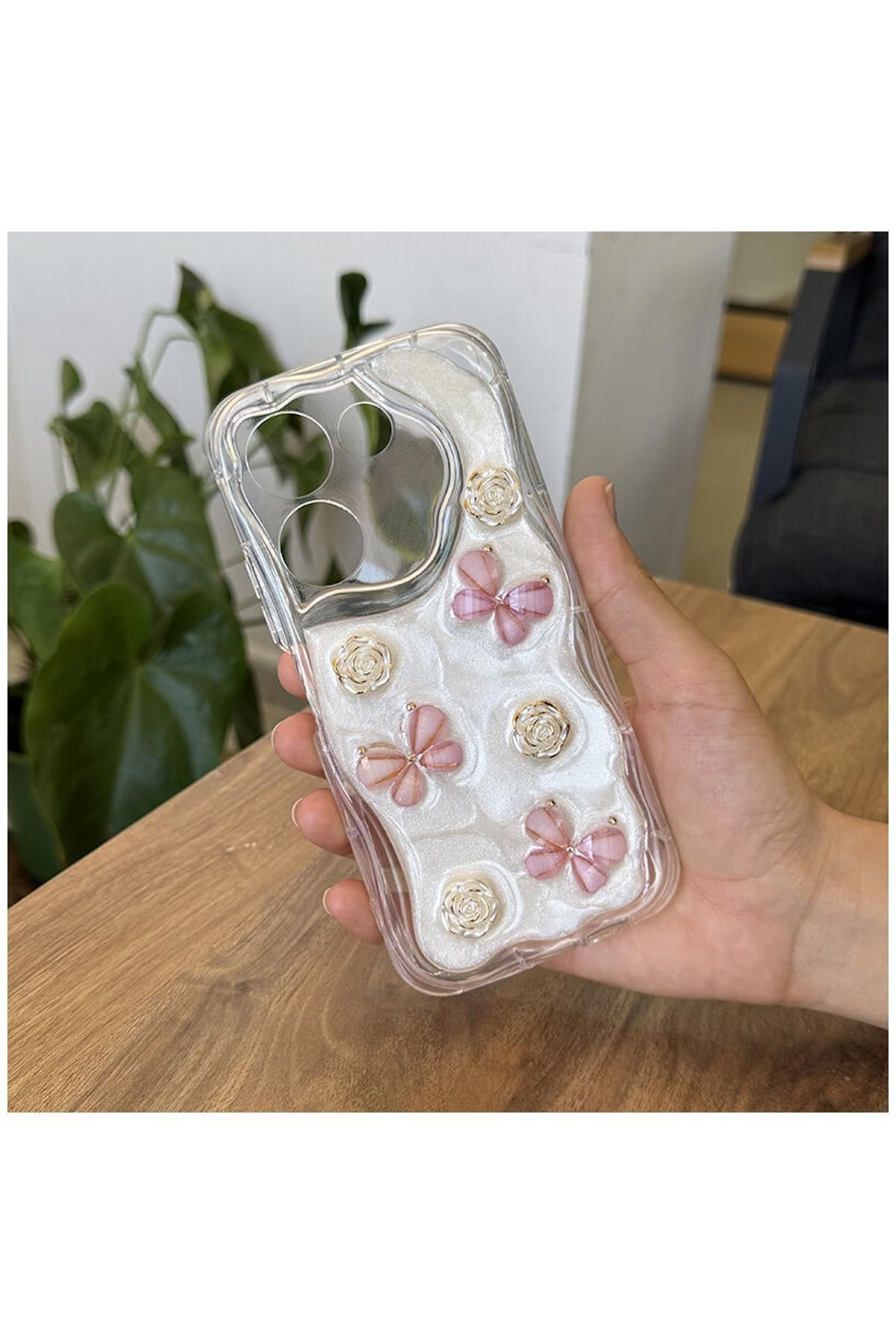 Zebana TECNO Camon 20 4G Uyumlu Kılıf Zebana Floral Silikon Kılıf Rose Gold