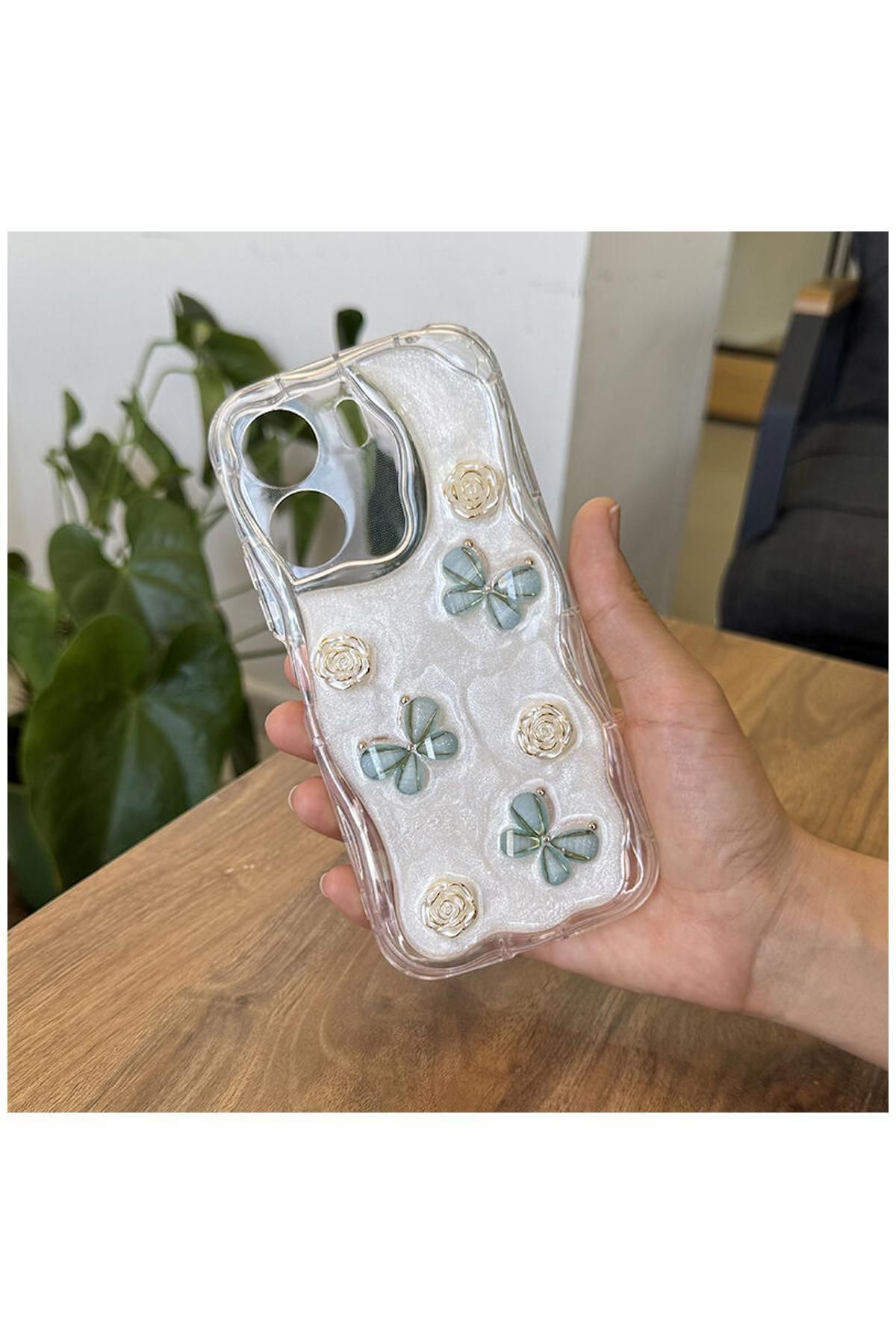 Zebana Xiaomi Poco C65 Uyumlu Kılıf Zebana Floral Silikon Kılıf Yeşil
