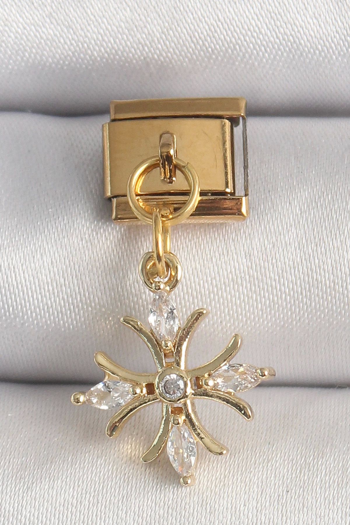 Vita Premio BFS 316L Çelik Gold Renk Sallantı Zirkon Taşlı Kar Tanesi Model Nomination Charm