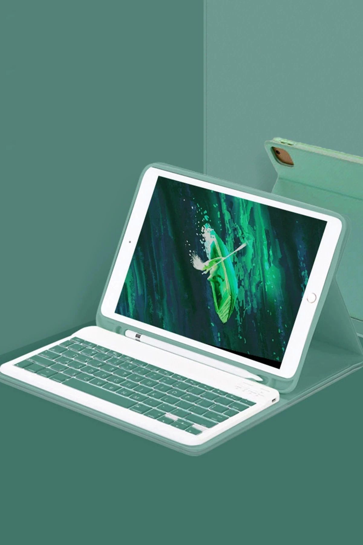 Vita Premio BFS iPad Air 11 (2024) Kılıf KC01 Smart Klavyeli Tablet Kılıfı - Koyu Yeşil