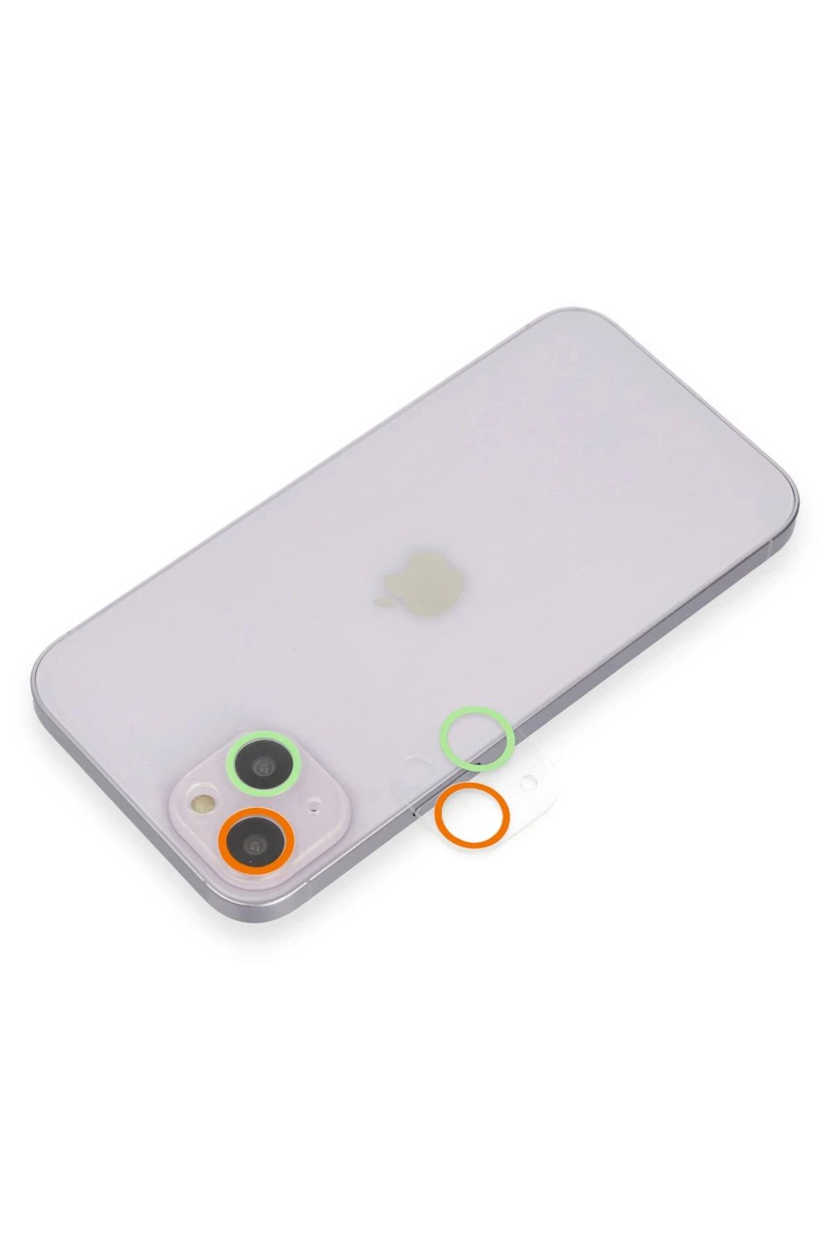 Vita Premio BFS iPhone 14 Plus Uyumlu  Renkli Kamera Lens Koruma Cam - Turuncu-Yeşil