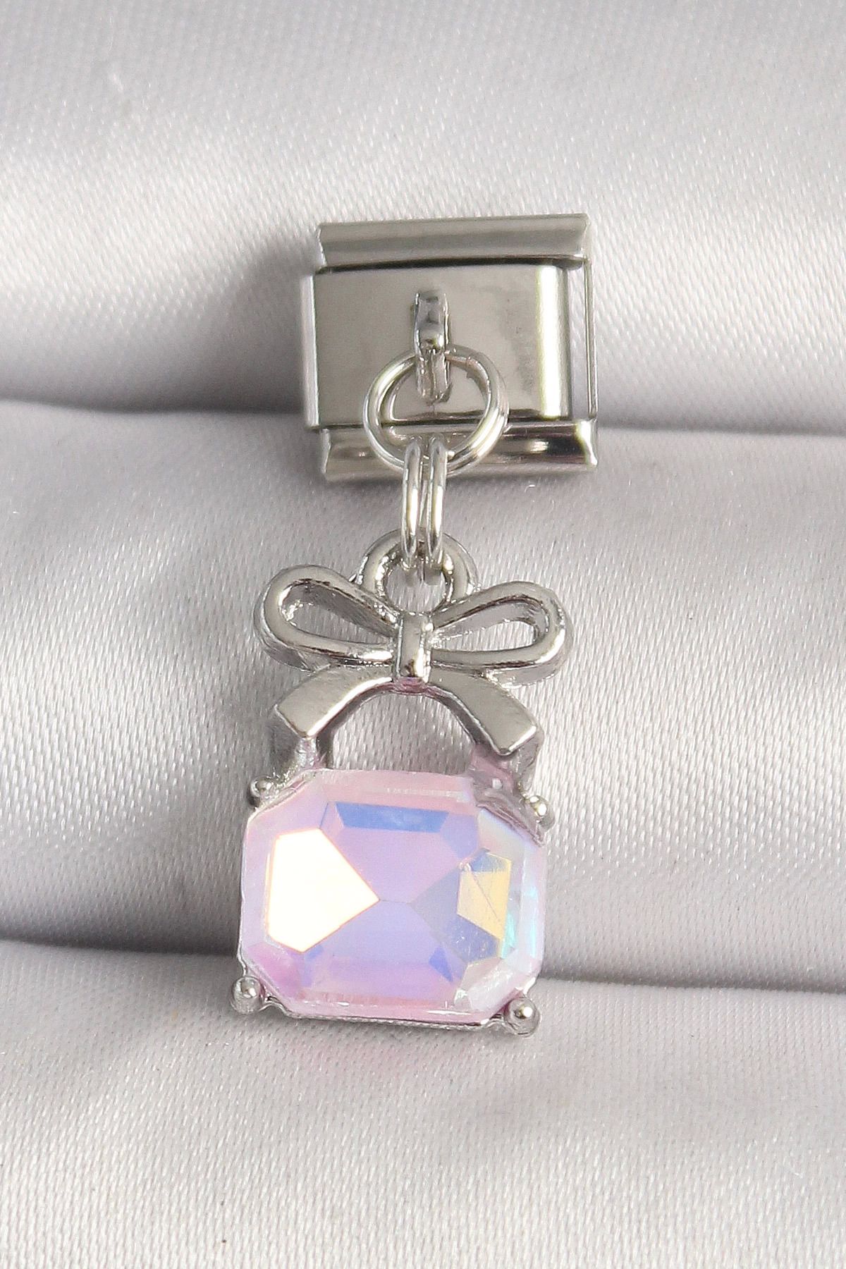 Vita Premio BFS 316L Çelik Gümüş Renk Pembe Zirkon Taşlı Çanta Model Nomination Charm