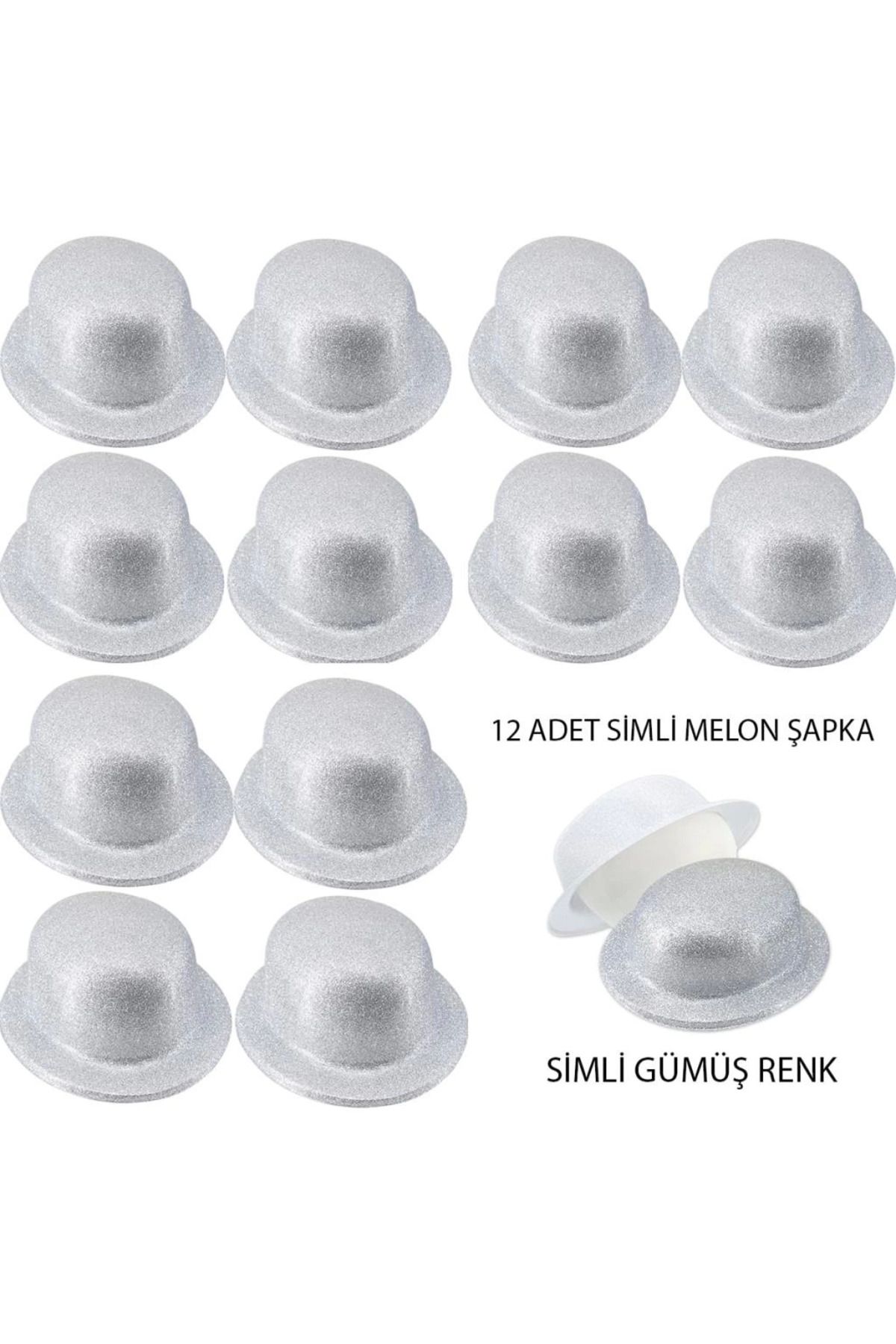 Vita Premio BFS Gümüş Renk Simli Melon Yuvarlak Parti Şapkası 12 Adet