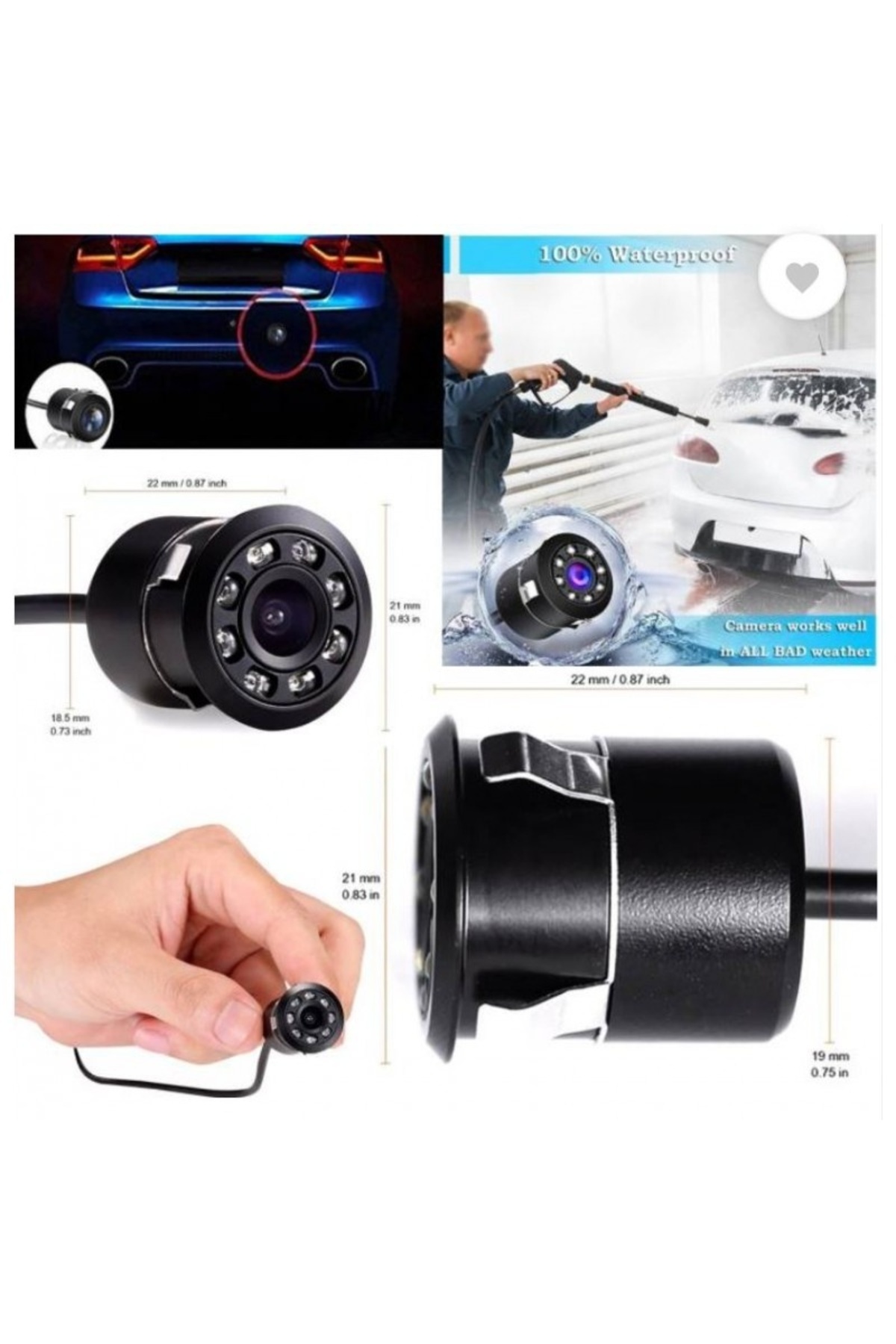 TECHSTAR-® IR Rear View Backup Camera, 4 LEDs, Night Vision, 170° Angle, Waterproof 7