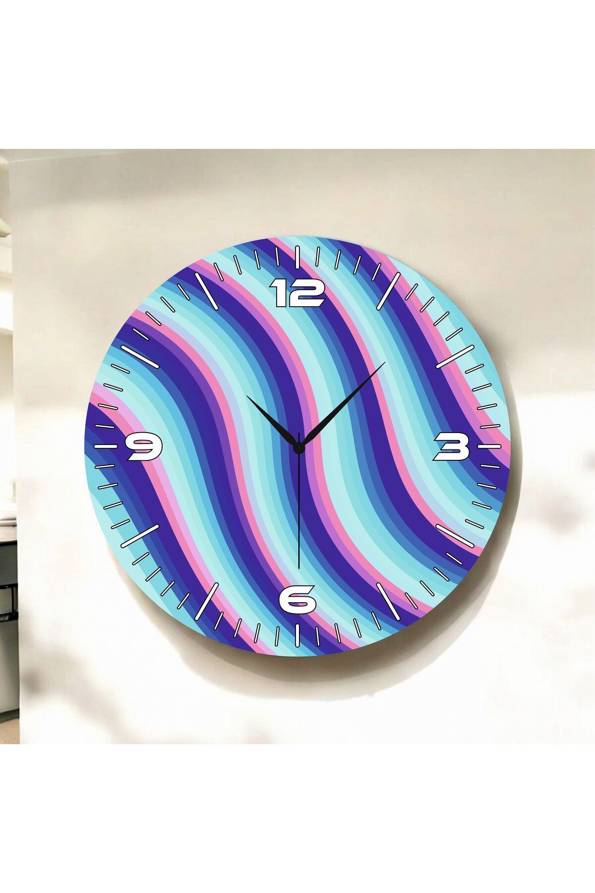 AA Shop Renkli Baskı Desenli Sayılı Hediyelik Ahşap Sessiz Duvar Saati 50cm