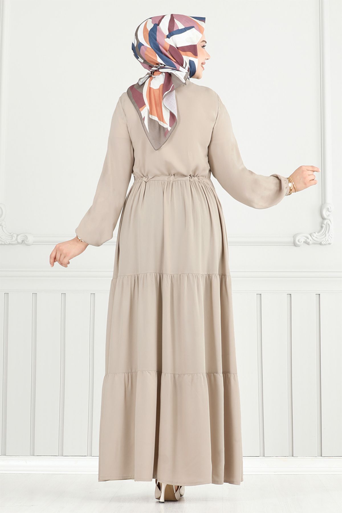 ModaMerve-Half Button Dress 2350Bgs895-M Stone 5