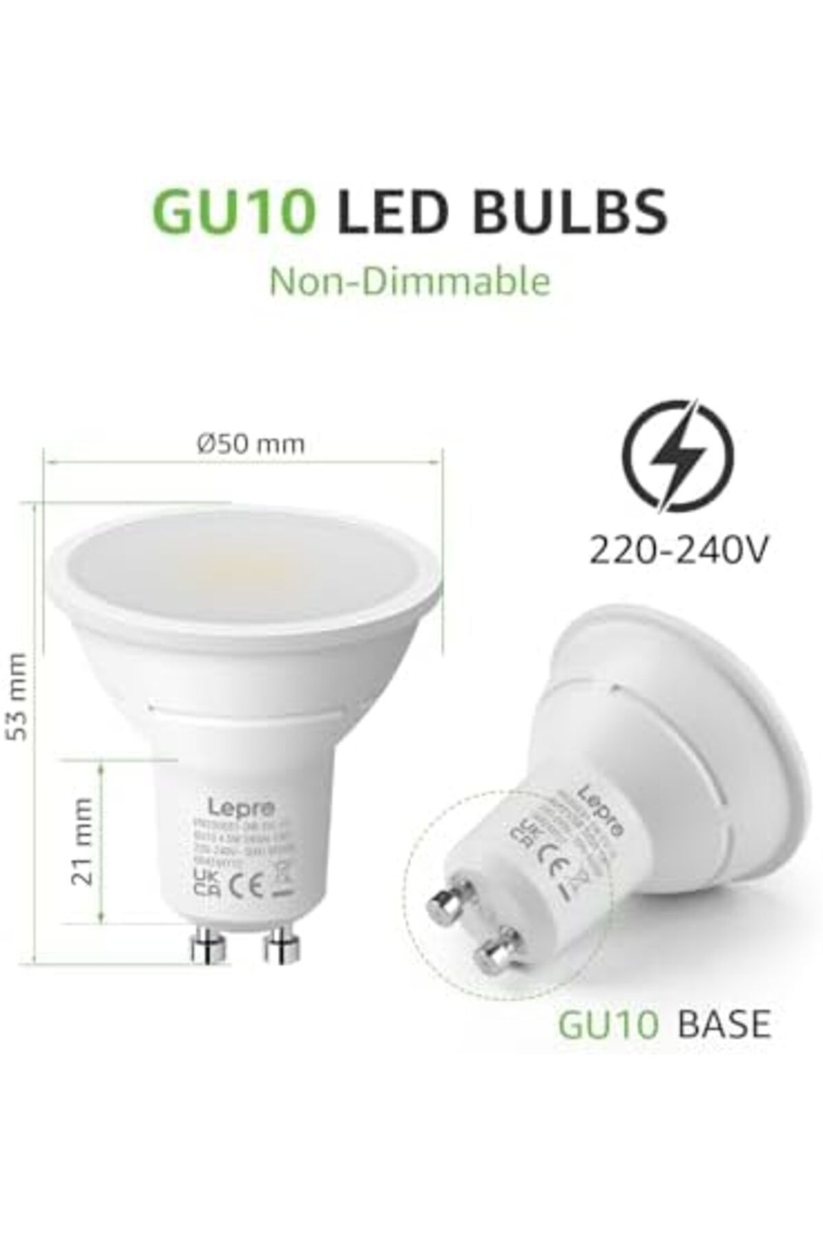 LEPRO-GU10 LED Bulbs, Daylight White 6500K, 100° Wide Beam Spot Light, 4W 345lm, 50W Halogen Spotli 8