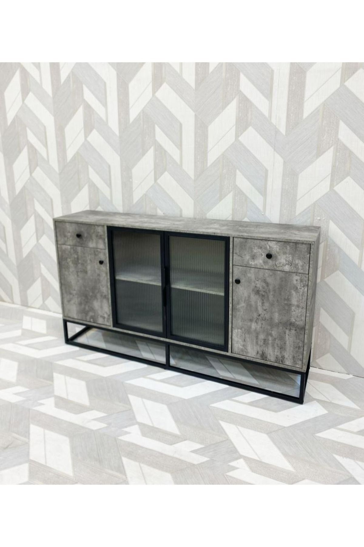 DEC24-Modern buffet with metal base and practical storage shelves 1
