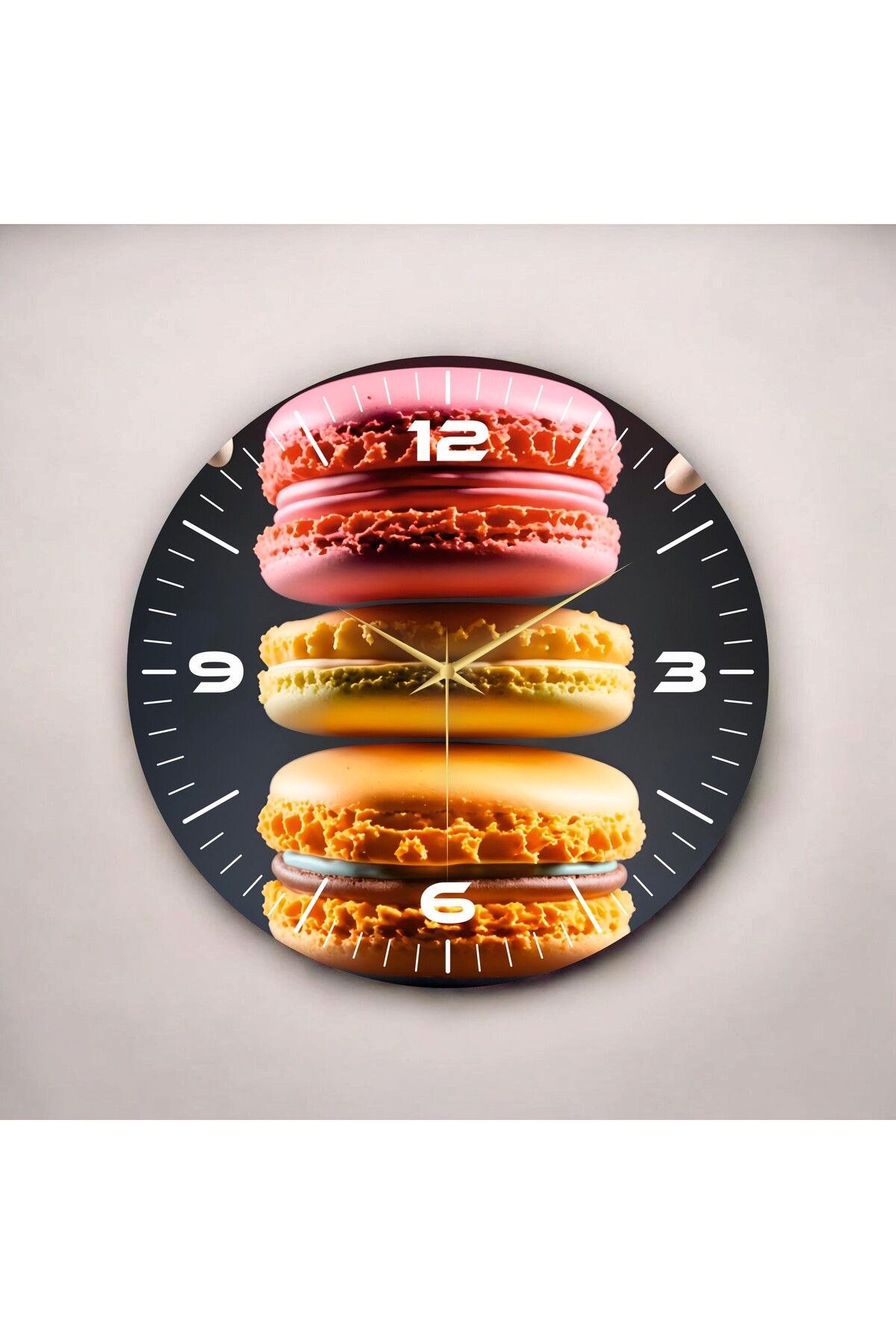 AA Shop Renkli Baskı Makaron Desenli Sayılı Hediyelik Ahşap Sessiz Duvar Saati 50cm