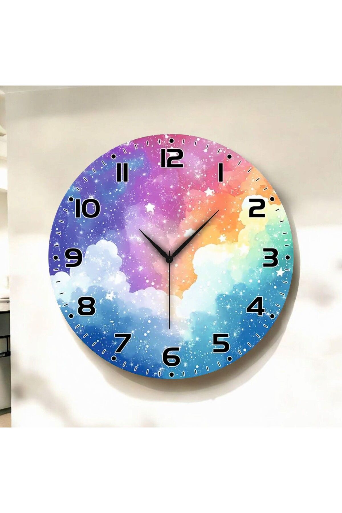 AA Shop Renkli Baskı Desenli Sayılı Hediyelik Ahşap Sessiz Duvar Saati 50cm