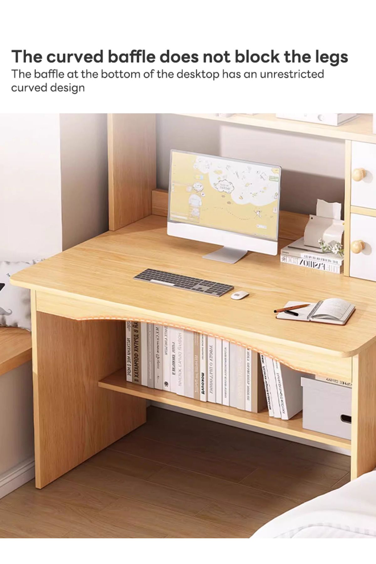 sharpdo-Bedroom Home Desk Computer Desk, Bookshelf Integrated Simple Study Table 100*48*113CM 4