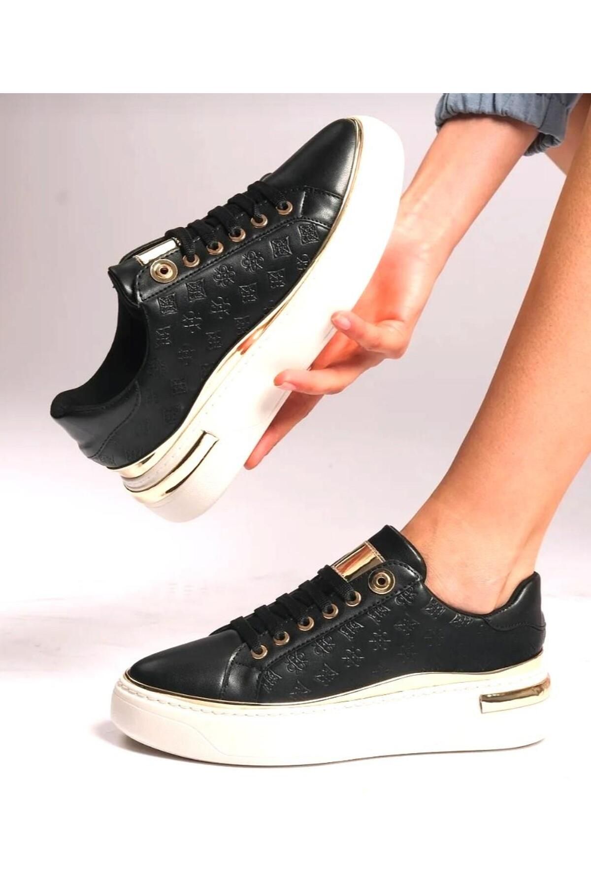 Kuum London K732559 Kadın Monogram Desenli Yüksek Taban Sneaker Ayakkabı