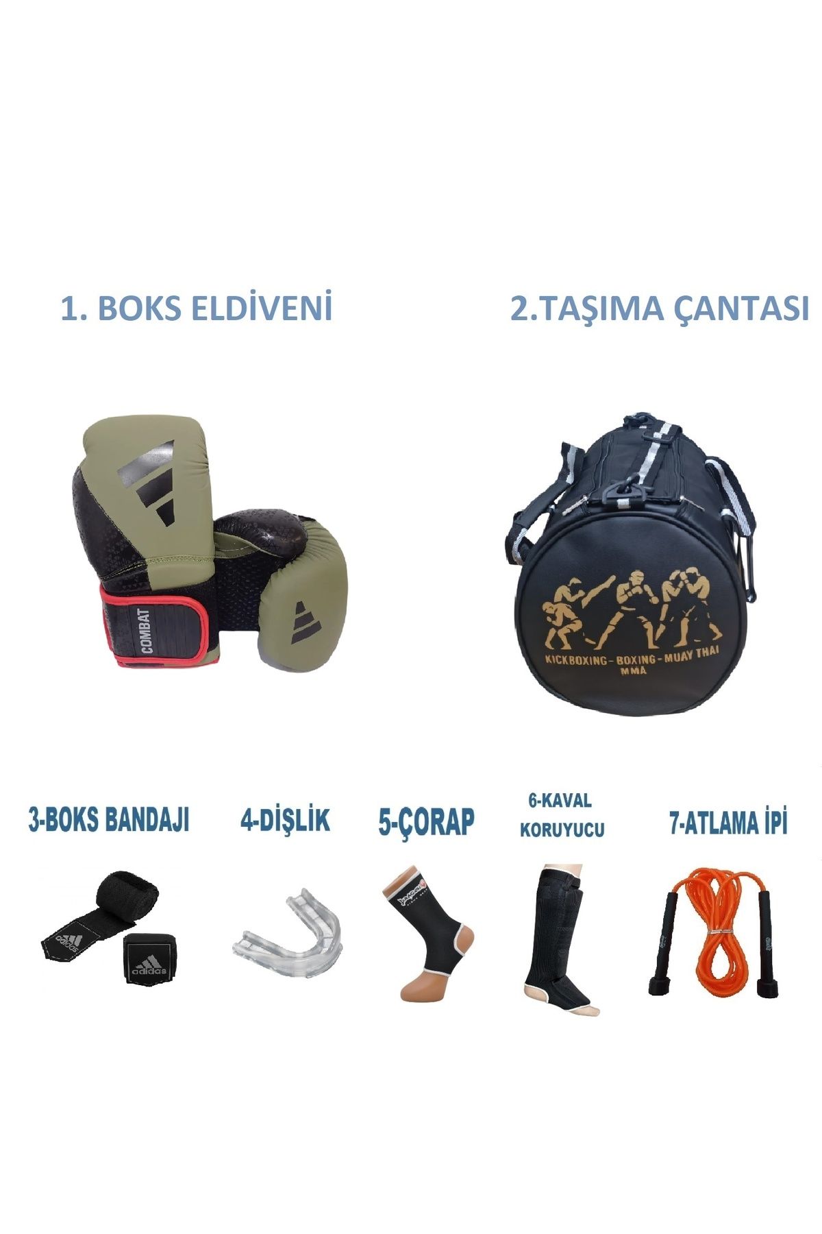 adidas Boks, Kick Boks, Muay Thai, Mma Sporcu Çantalı Adidas Combat50 Boks Eldiveni Seti, Gifttoom
