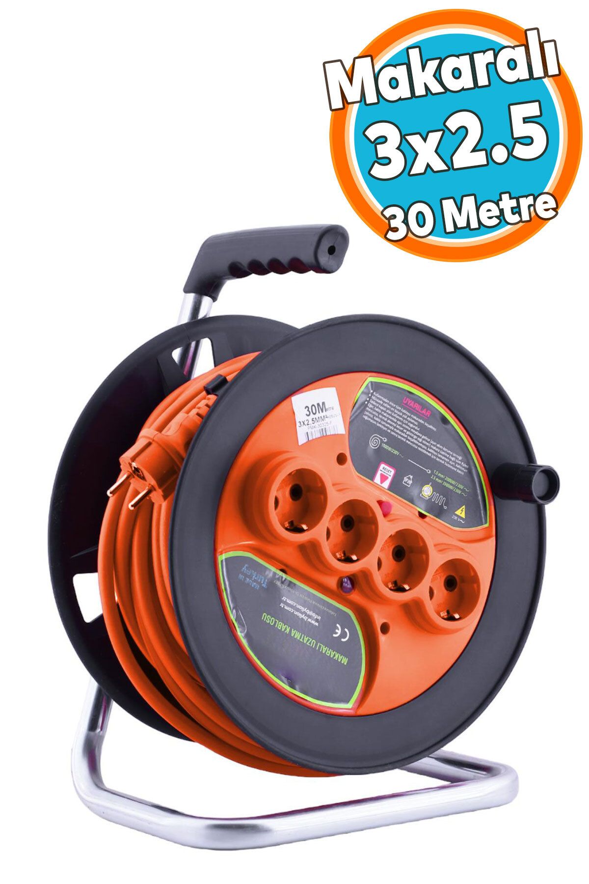 NZB Plastik Makaralı Seyyar 4 Prizli IP20 Uzatma Kablosu 3x2.5 mm CCA Kablo 30 Metre Termal Sigorta
