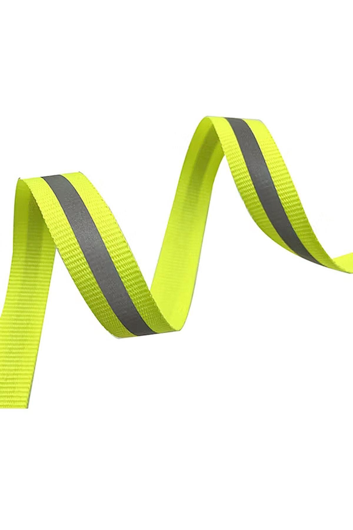 hapshoe Neon Sarı Reflektörlü 10 mm 5 mt Yansıtıcı Dokuma Şerit Bant