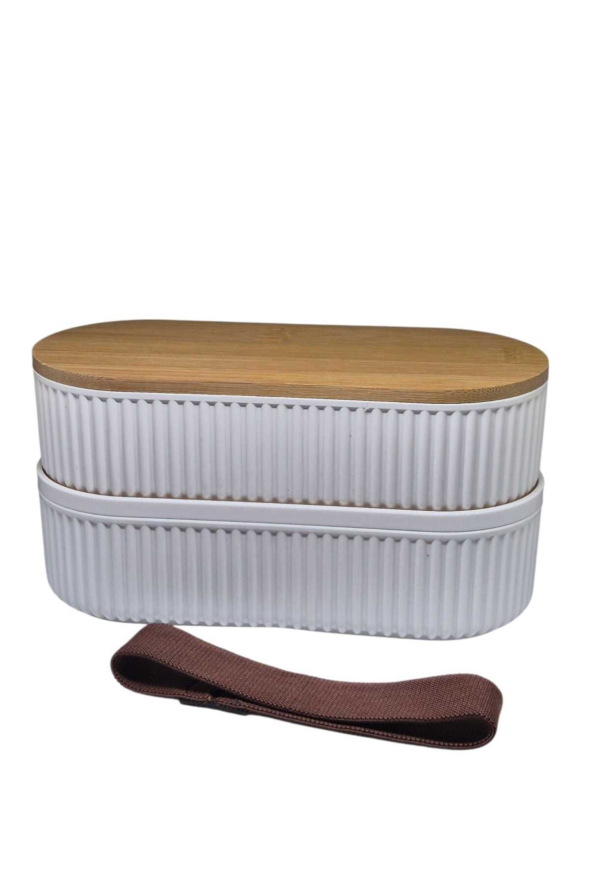 Eşya Dünyası-2-Piece Wooden Lid Storage Container (2X500 ml) L, Soft Ecru / Practical Storage Container 3