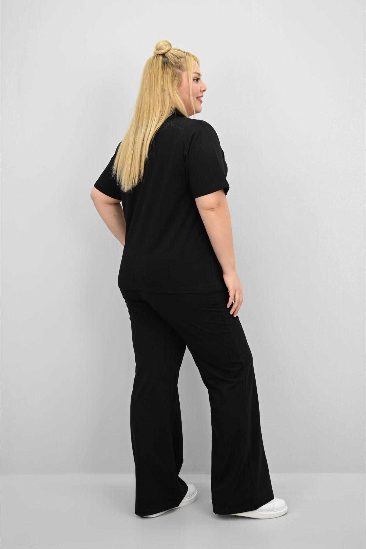 Koza Butik-Women's Plus Size Short Sleeve Polo Neck Tracksuit Set 8188-25 5