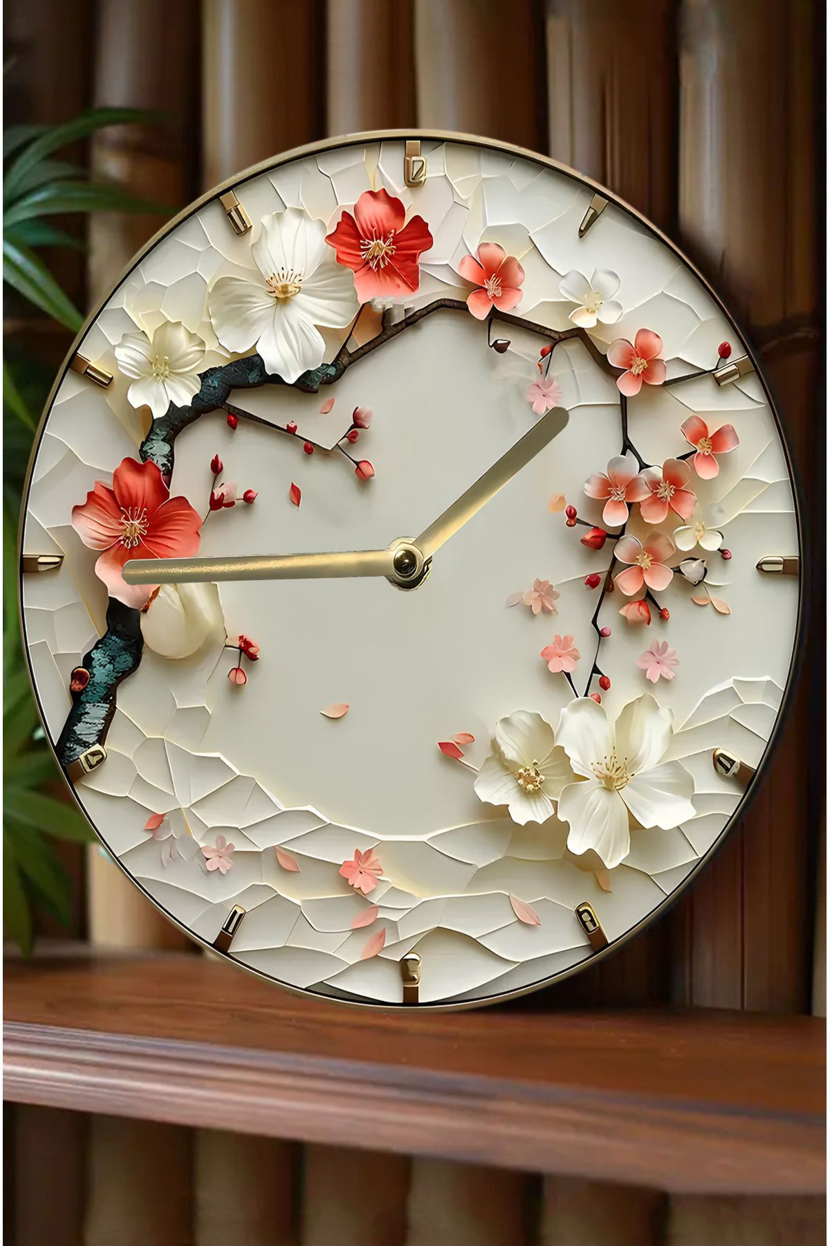 kutuTR 🌸 3D Çiçek Dokulu MDF Duvar Saati - Baharın Zarafeti Evinizde! 🕊️ sdw293