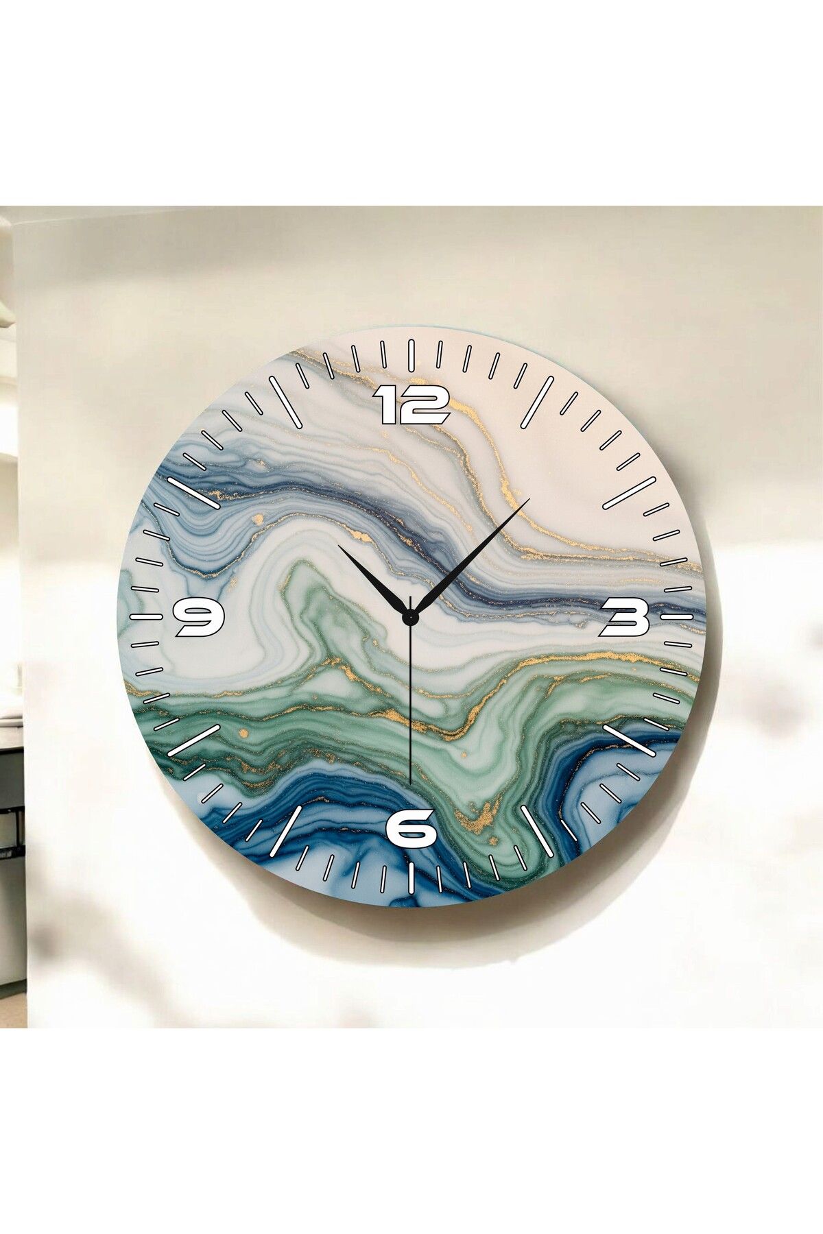 AA Shop Renkli Baskı Mermer Desenli Sayılı Hediyelik Ahşap Sessiz Duvar Saati 50cm
