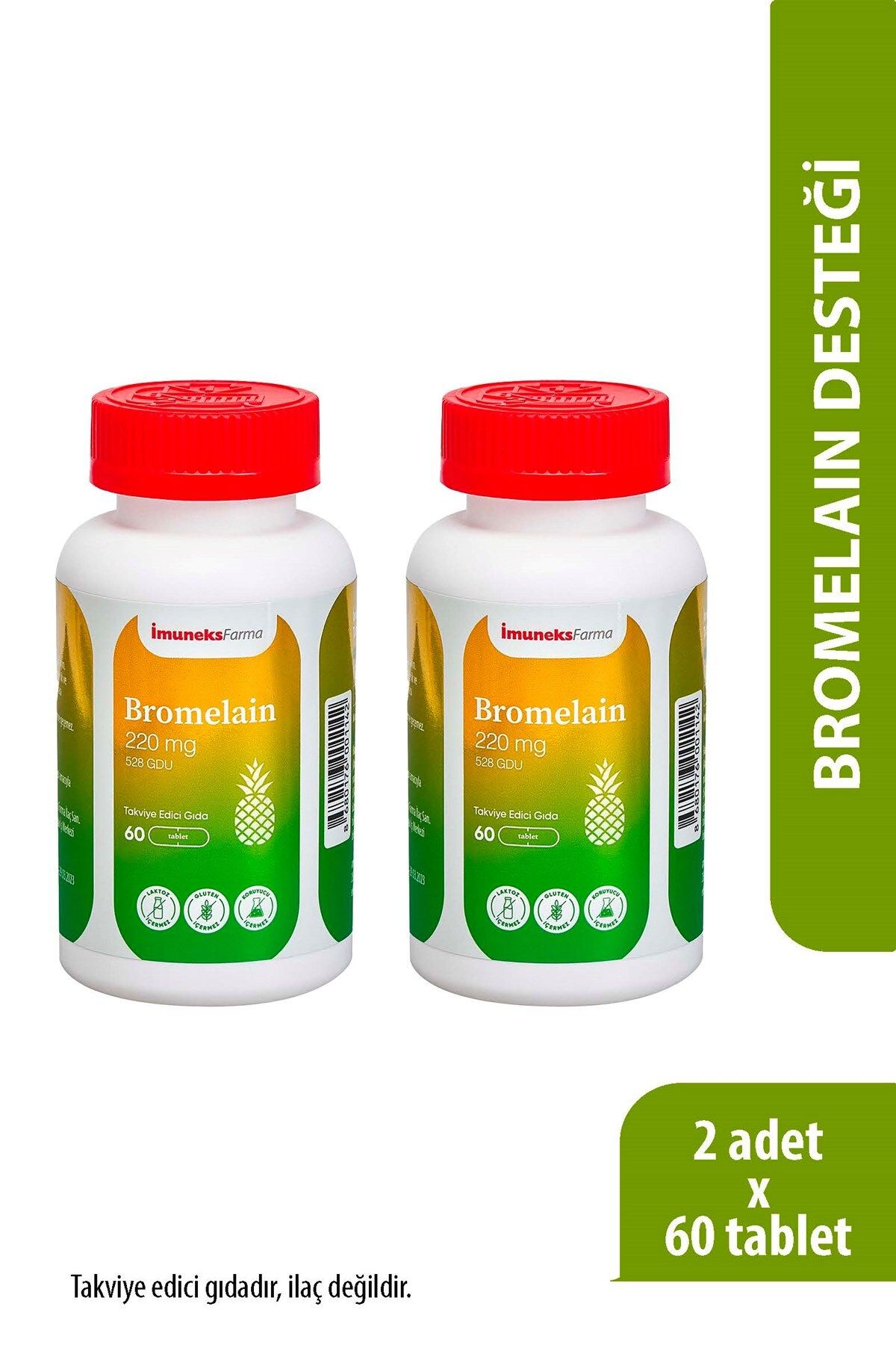 Imuneks Farma Bromelain 220 mg Takviye Edici Gıda 60 Tablet x 2 Adet
