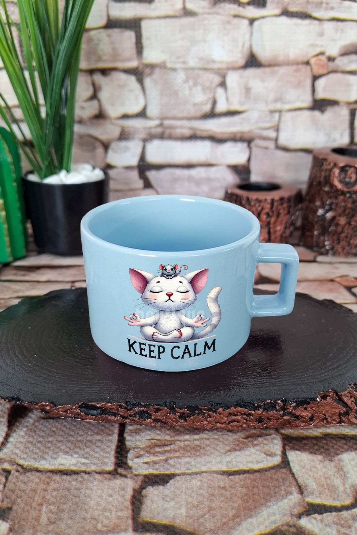 qoeuyl boutique Keep calm yoga Sakin Kal Yoga Yap Kare Kulplu Fincan Mavi Kupa Bardak