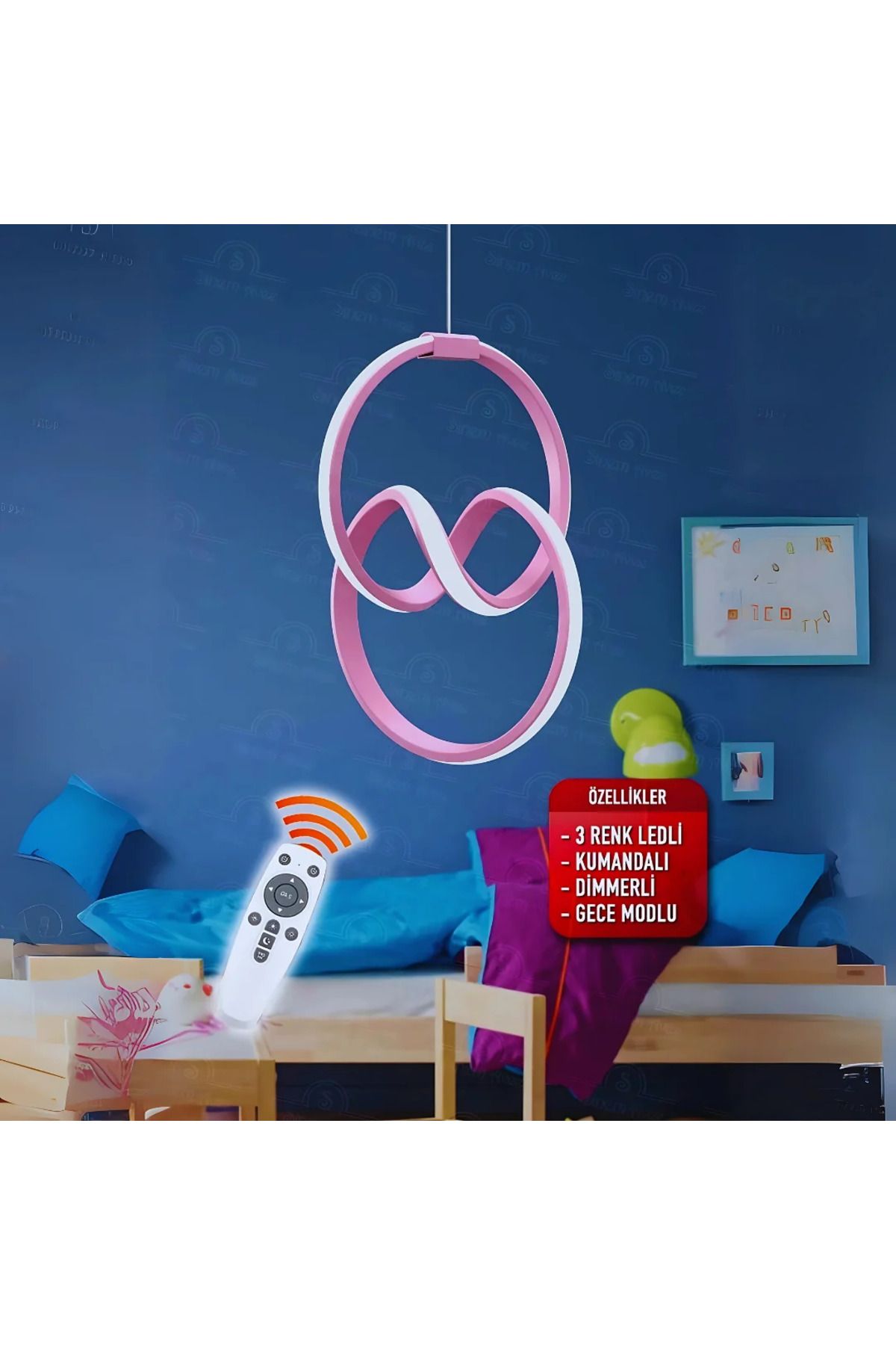durulight Pembe Kumandalı 3 Renk Ledli Dimmerli Modern Ledli Avize