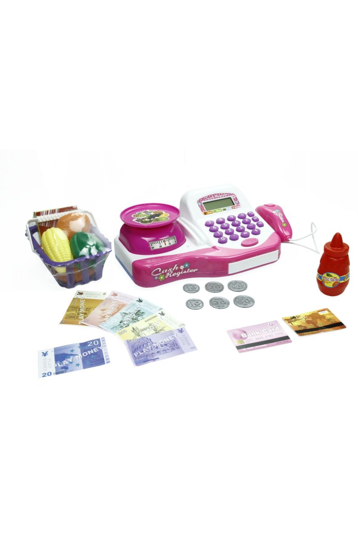 scntoys Terazili Sesli Işıklı Market Kasa Seti Yazar Kasa Aksesuarlı Oyuncak Sesli Işıklı Yazar Kasa