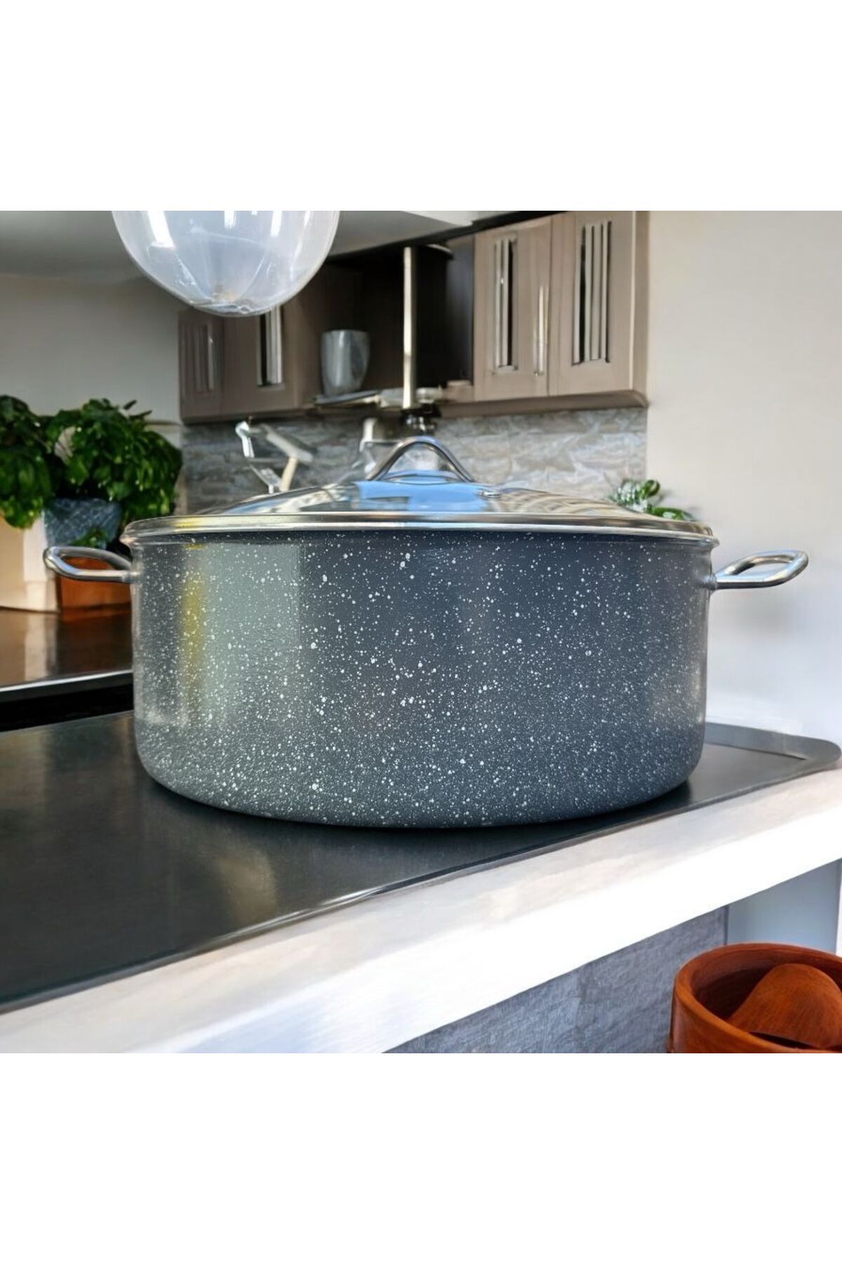 Peramari Alkara Endüstriyel Granit Derin Tencere 38 cm Gri
