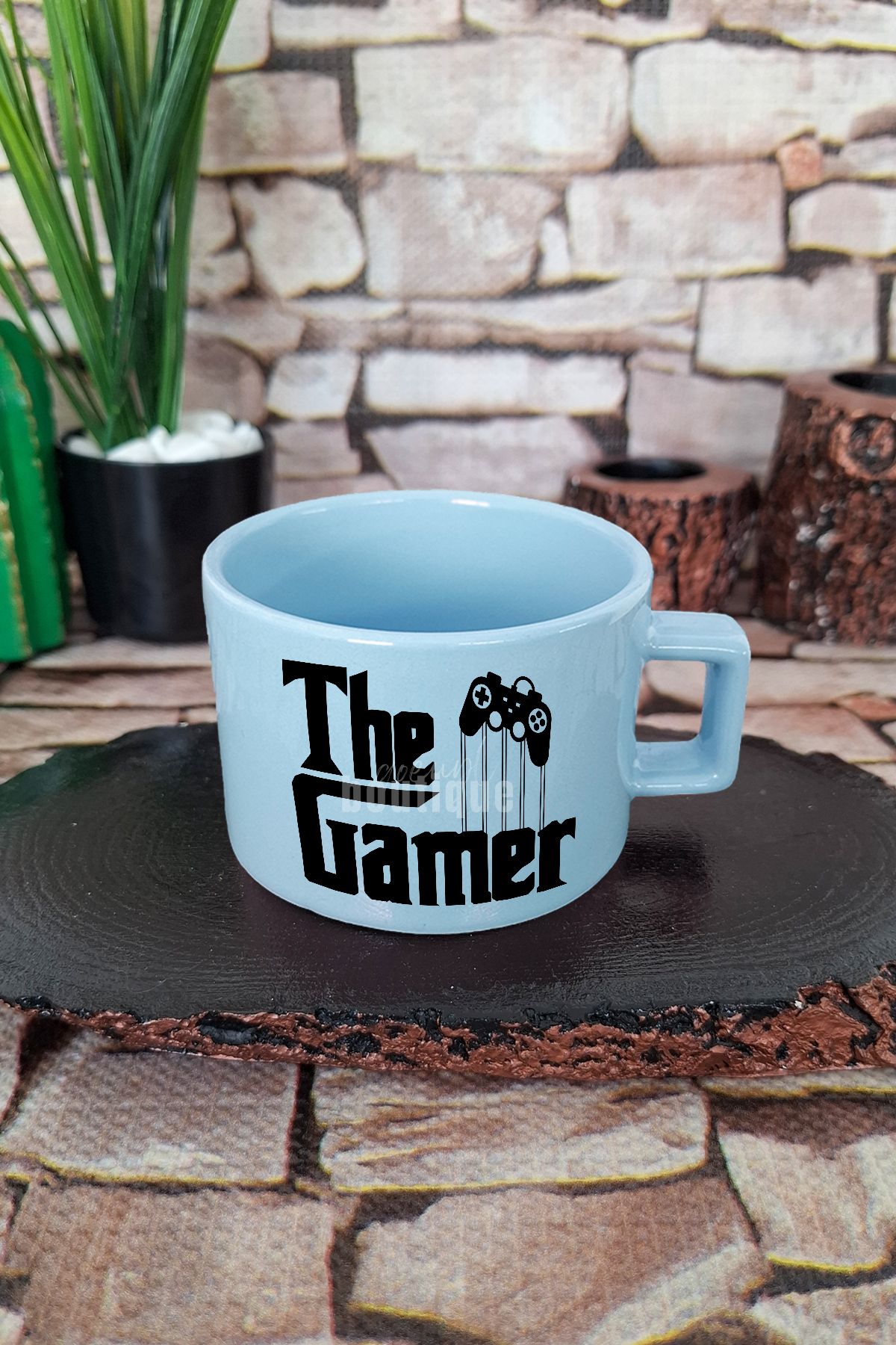 qoeuyl boutique The Gamer Klasik Baskılı Oyuncu Kare Kulplu Fincan Mavi Kupa Bardak