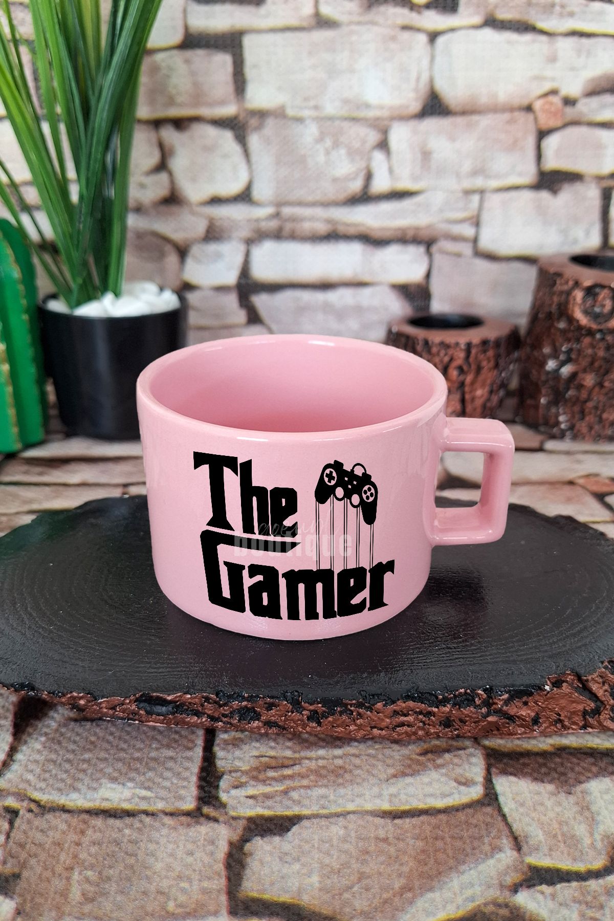 qoeuyl boutique The Gamer Klasik Baskılı Oyuncu Kare Kulplu Fincan Pembe Kupa Bardak