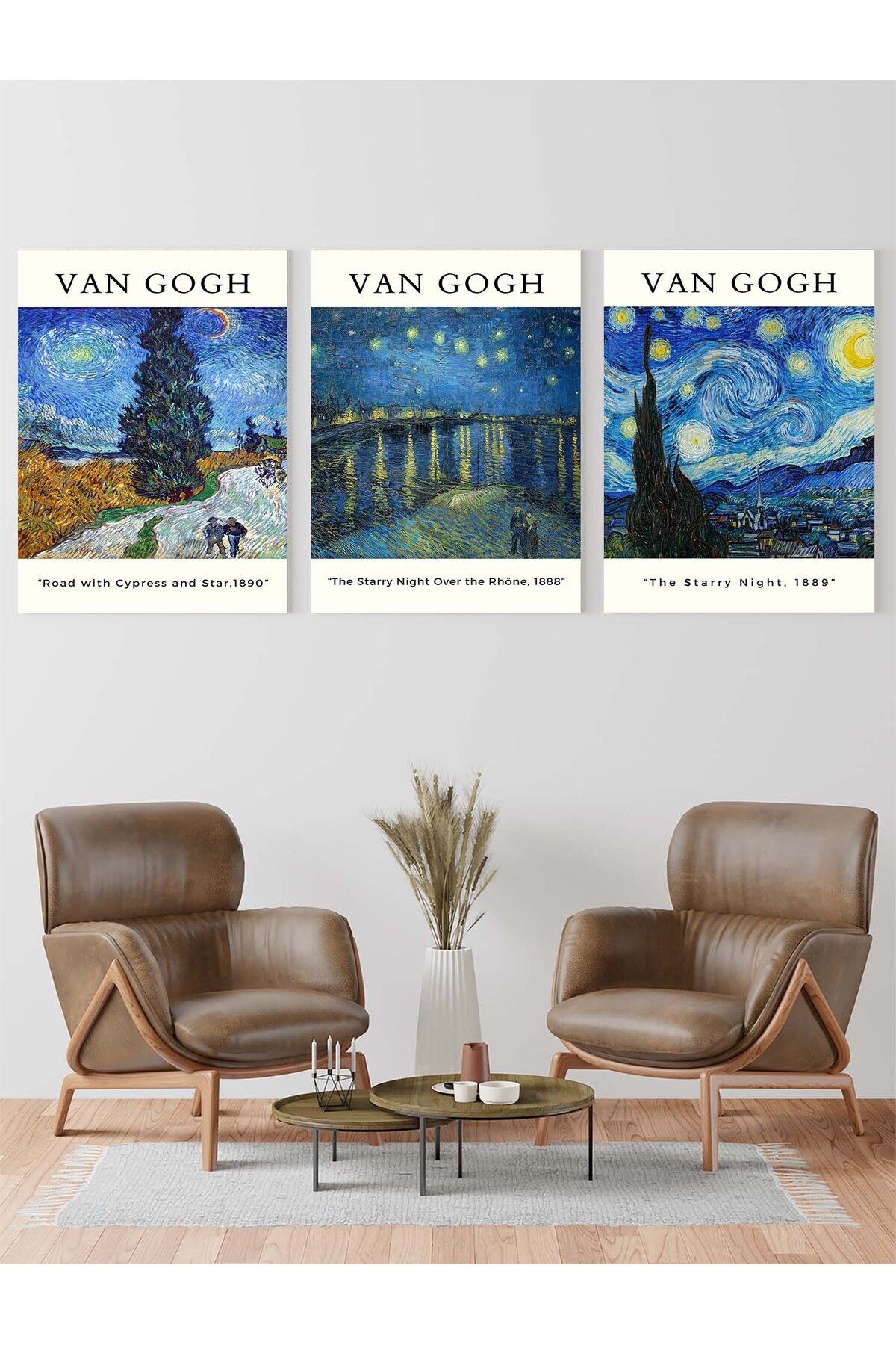 MAGNASTE Van Gogh Duvar Tablosu Çerçeve GÖrünümlü Premium Kalite 3 lü Tablo