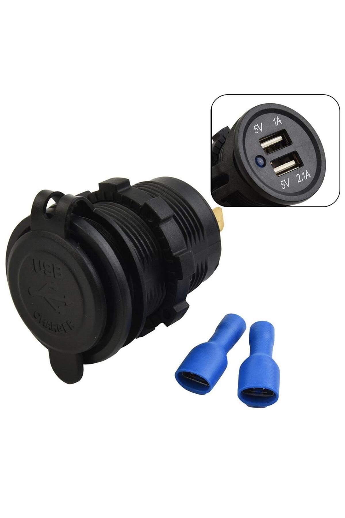 DESTE ELEKTRONİK SE-7014 Kapaklı Su Geçirmez 12-24v Çift Usb Tekne Araba Şarj Soketi 2'li 5V/1A - 5V/2.1A USB Şarj