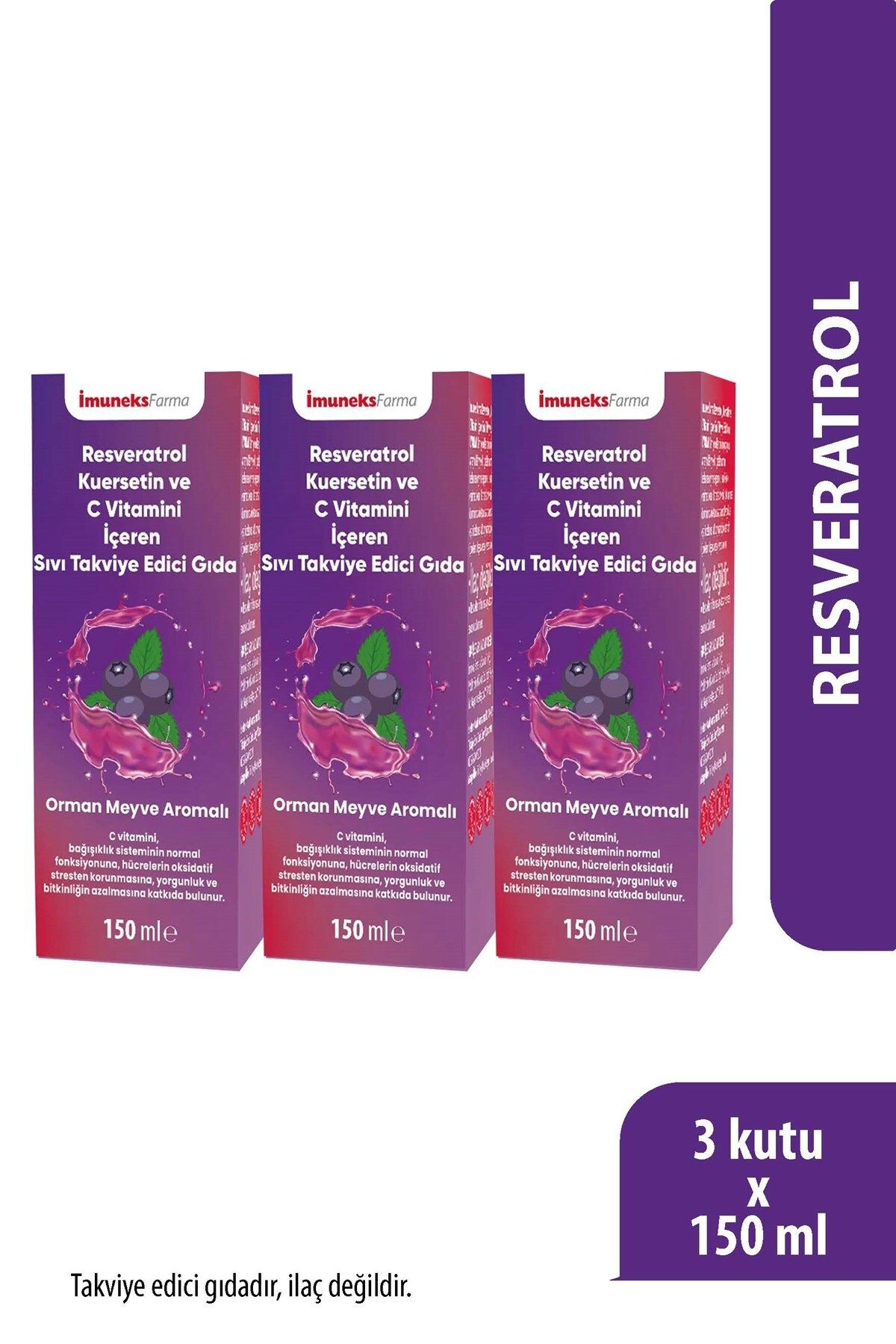 Imuneks Farma Resveratrol Kuersetin ve C Vitamini İçeren Sıvı Takviye Edici Gıda 150 ml x 3 Adet