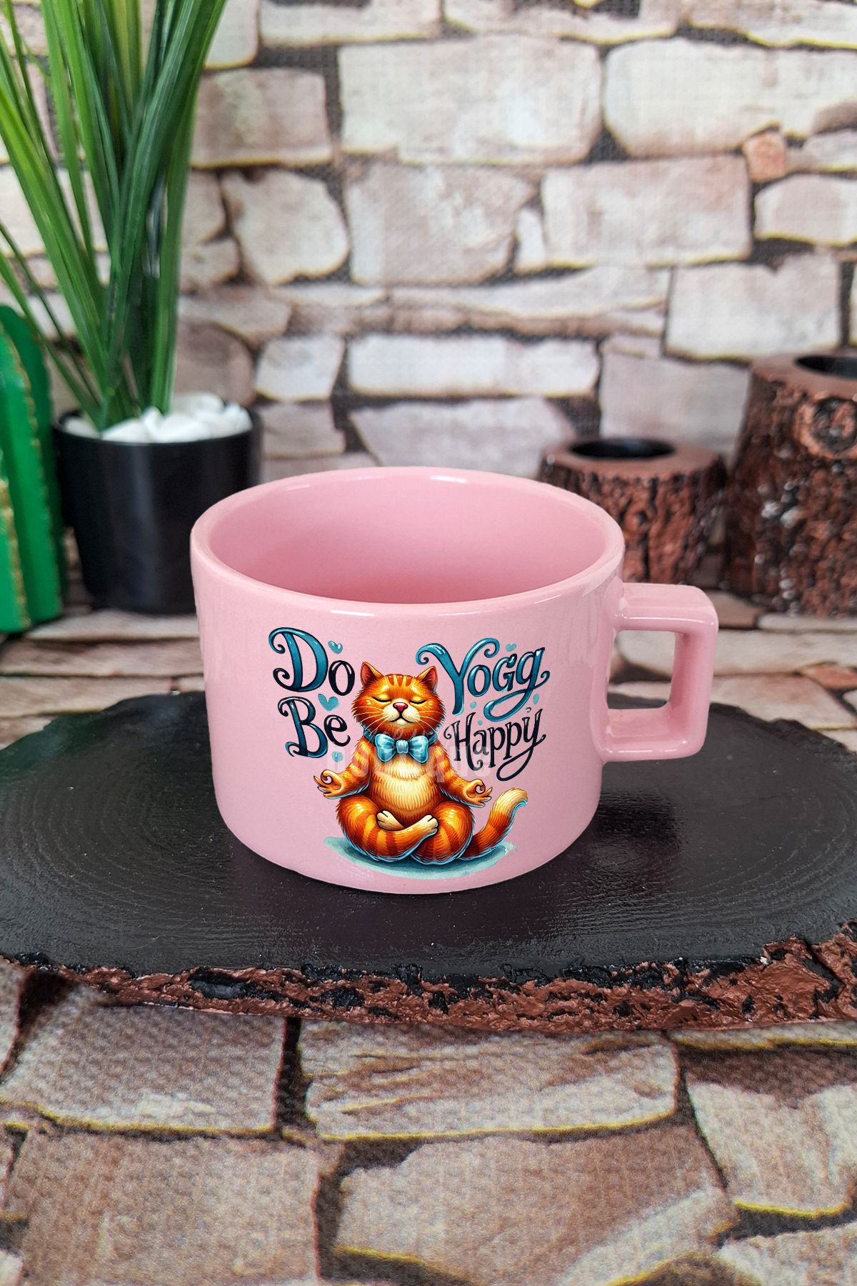 qoeuyl boutique Do yoga be happy Yoga Yap Mutlu Ol Kare Kulplu Fincan Pembe Kupa Bardak
