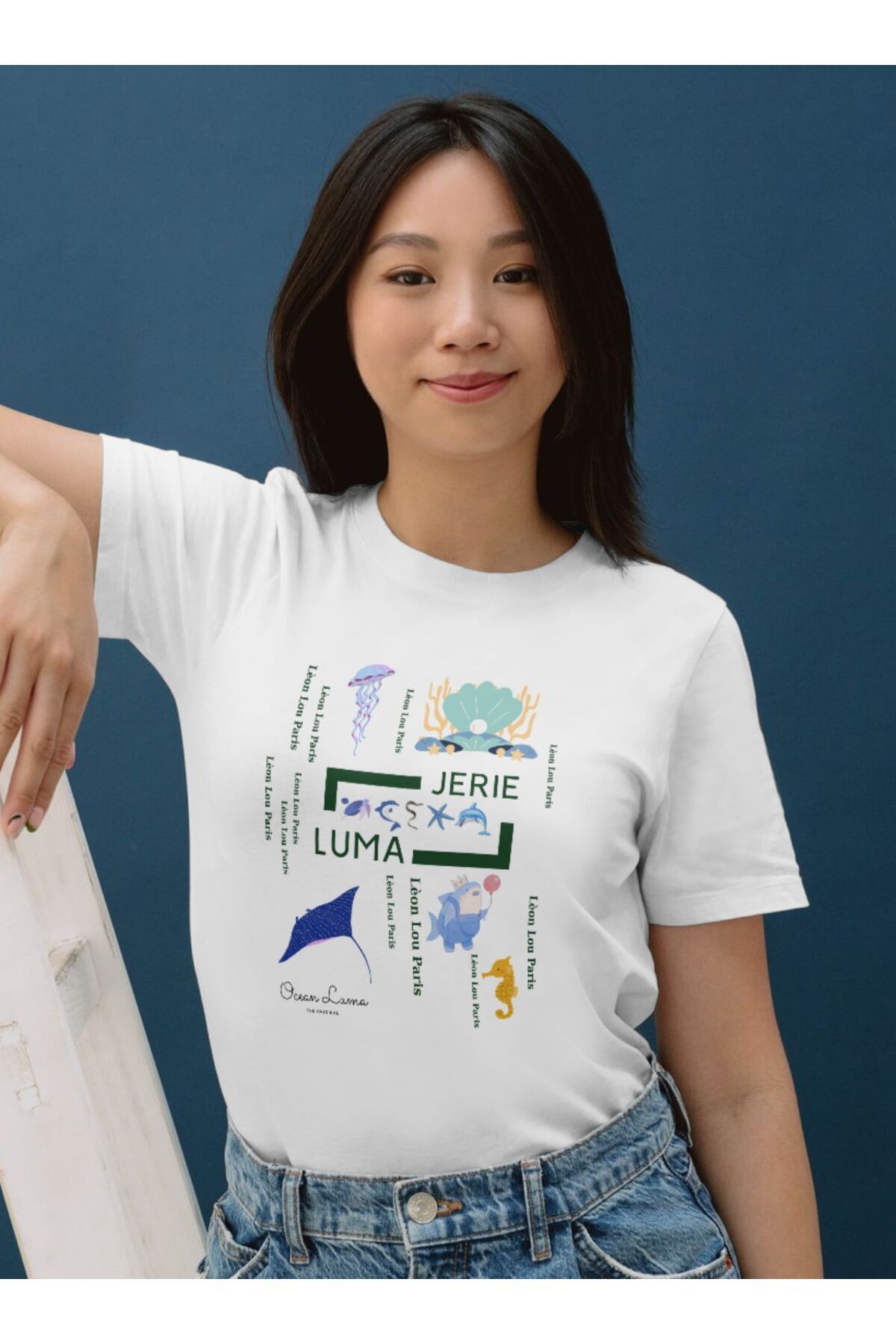 Jerie Luma Okyanus & Deniz Temalı %100 Pamuk Regular Ocean Kadın T-Shirt