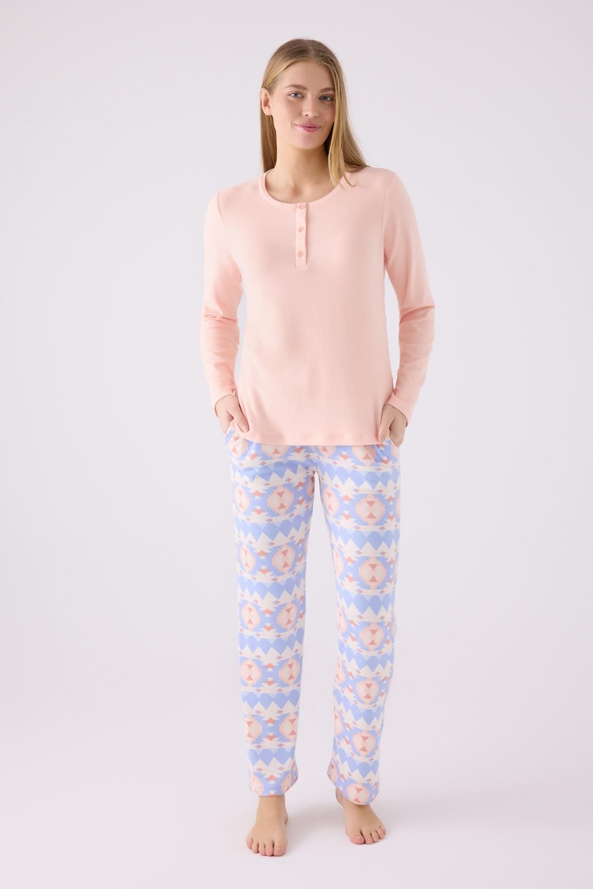 Arnetta Kadın Somon Kışlık Termal Pijama Takım, İçi Şardonlu