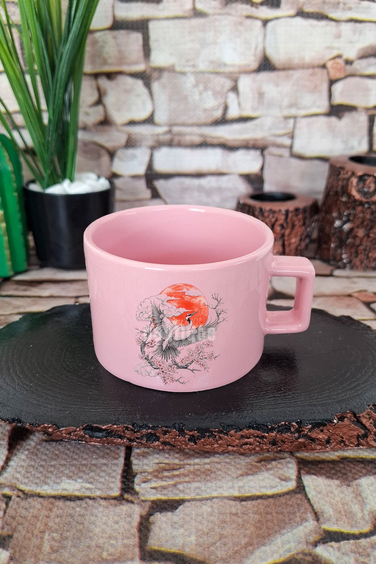 qoeuyl boutique Japon Art Geleneksel Baskılı Japon Sanatı Anime Manga Kare Kulplu Fincan Pembe Kupa Bardak