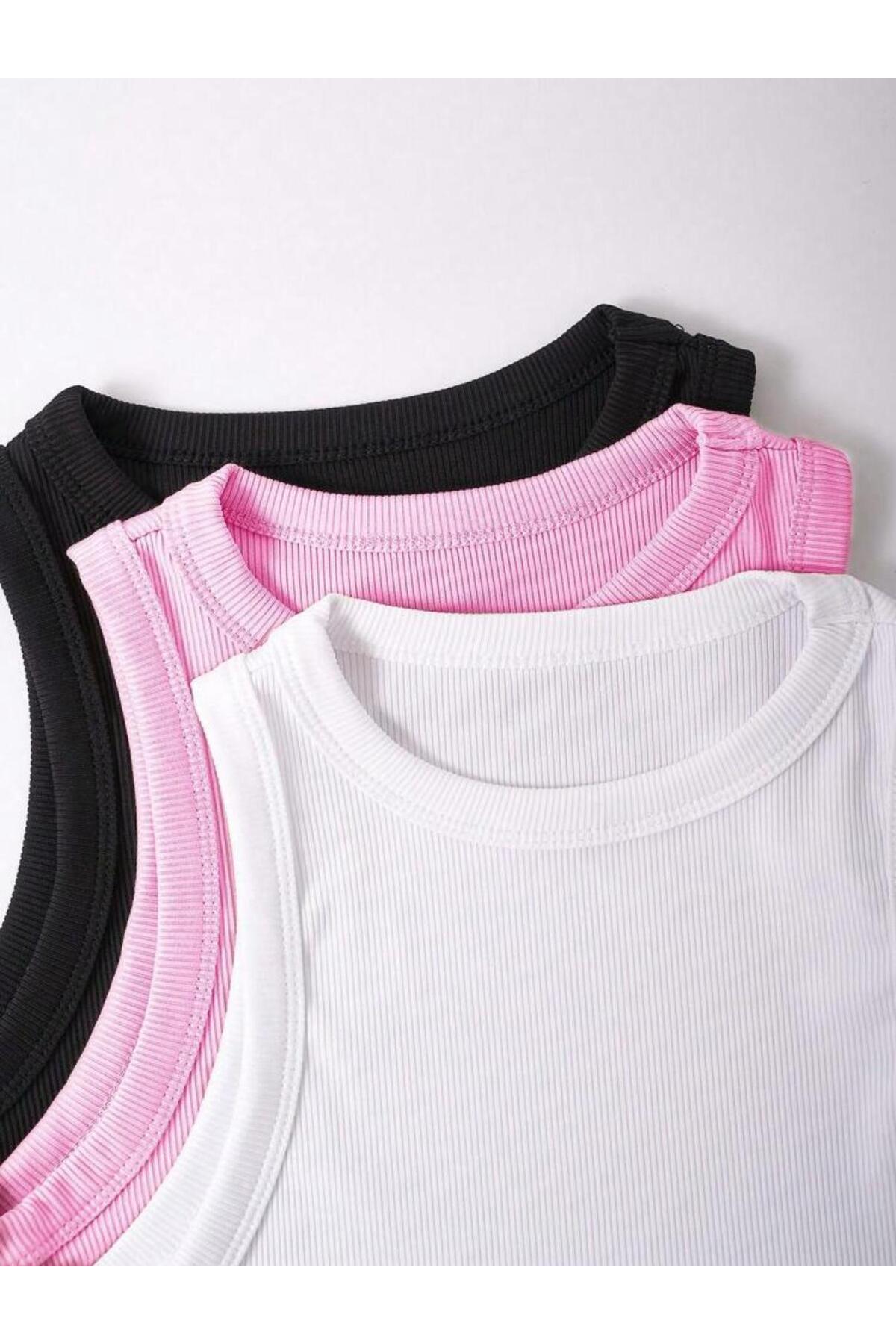 bemmoda  Kadın 3'lü Set 3'lü Renk Esnek Atlet Bluz - Görsel 3