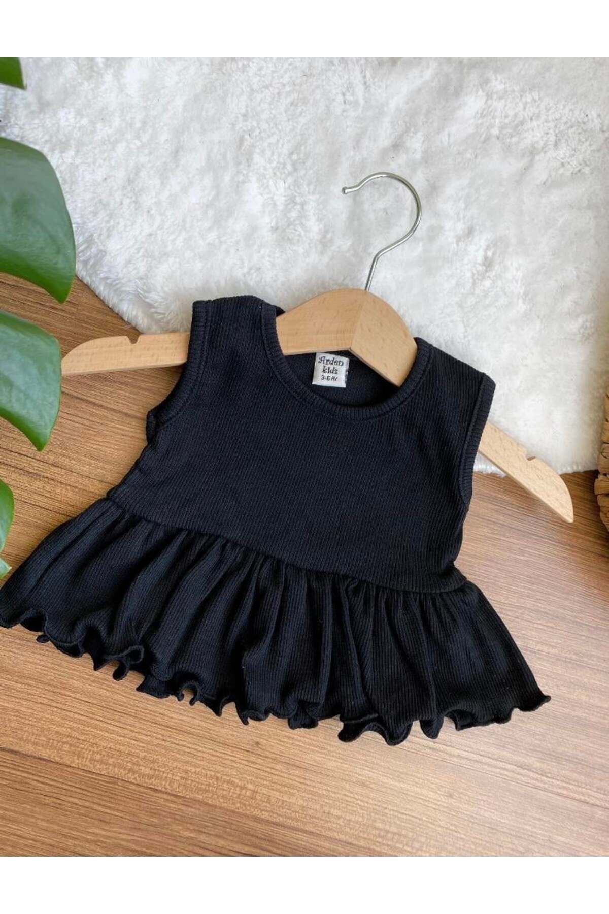 ArdenKids Siyah Çocuk Fırfır Bluz