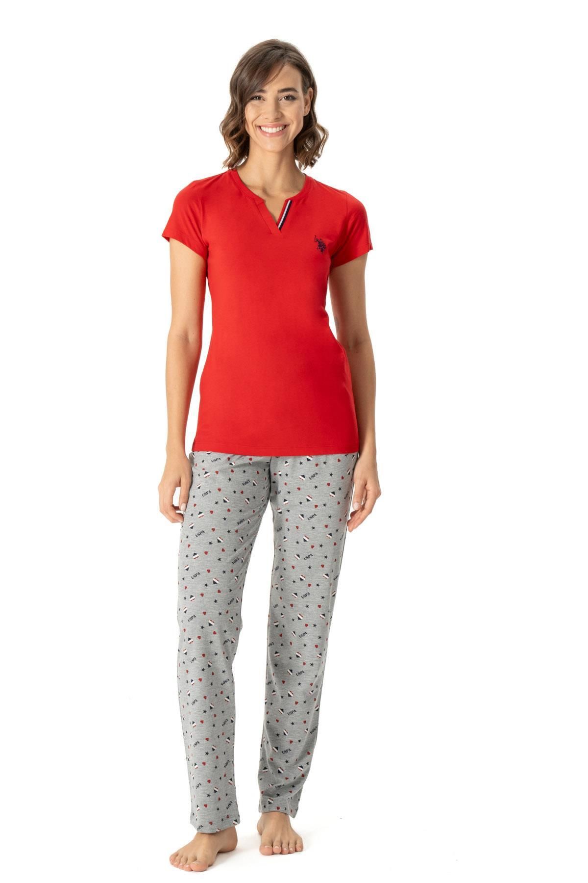 U.S. Polo Assn. U.S. Polo Assn. Kadın V Yaka Kısakol Ev Giyim Pijama Takım