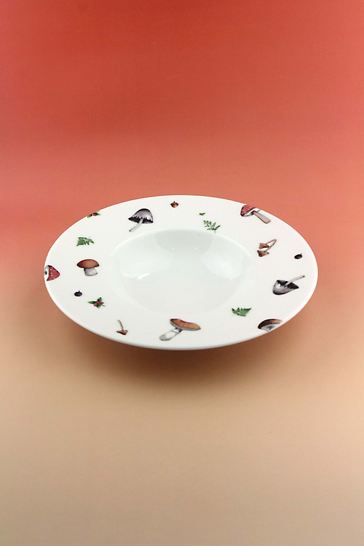 Bursa Porselen Dekor Mushrooms porselen makarna tabağı