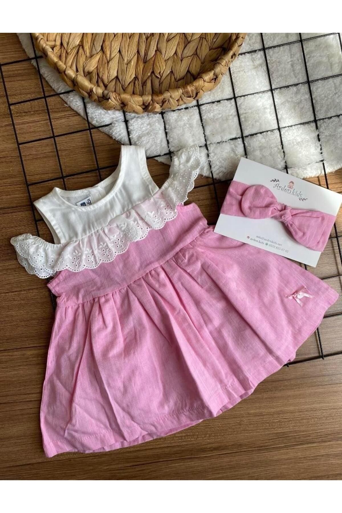 ArdenKids Pembe Fisto Kol Elbise - Bandana Set