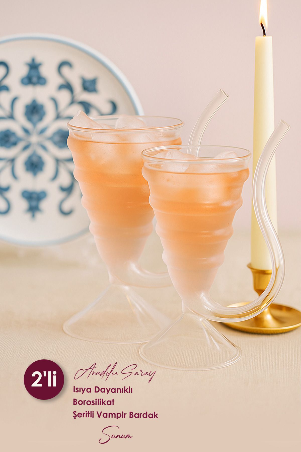 Anadolu Saray-2 Pcs Heat Resistant Borosilicate with Stripe Vampire Cup Coffee and Presentation Cup Borosilicate Cup 1
