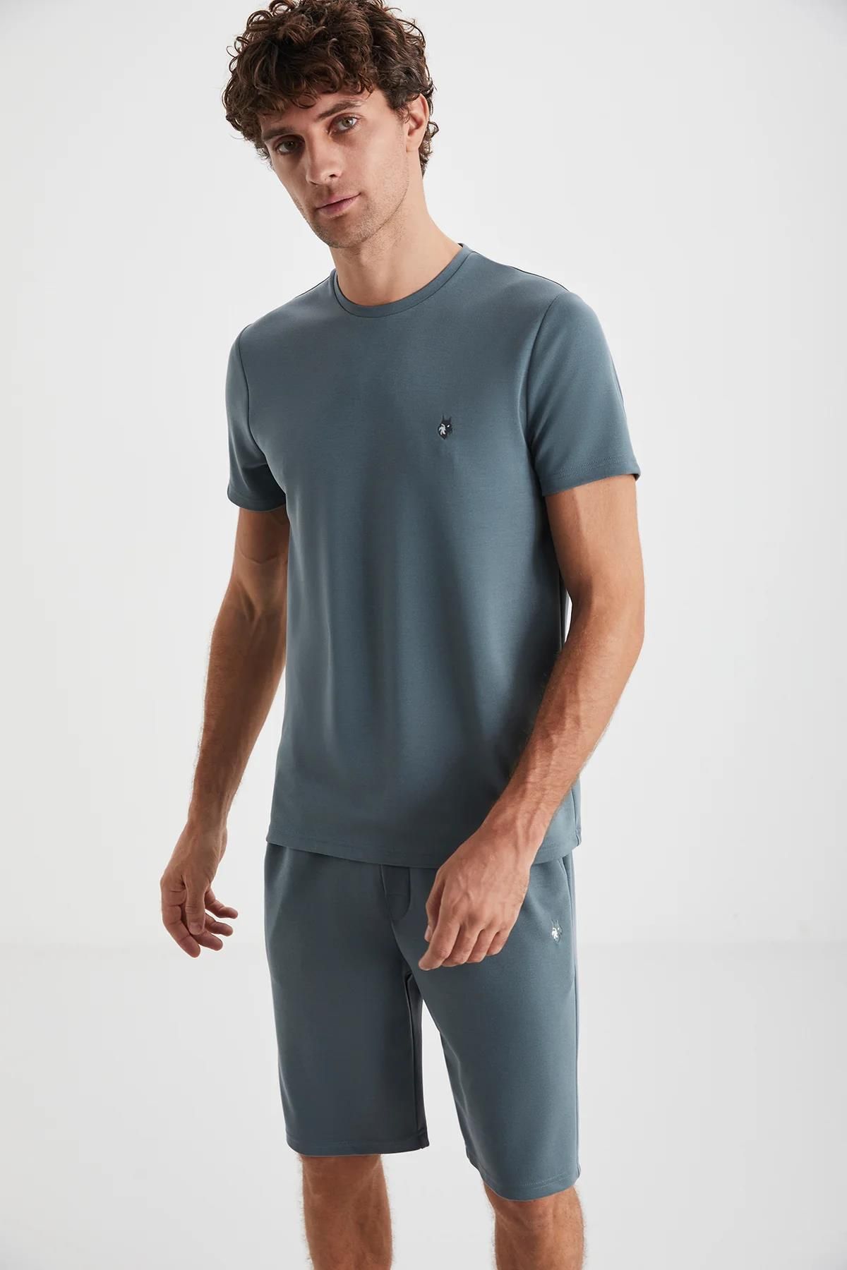 First Touch Erkek Şortlu Yazlık Pijama Takımı – Yeşil Renk Yuvarlak Yaka ve Düz Şort Alt C0T1N4