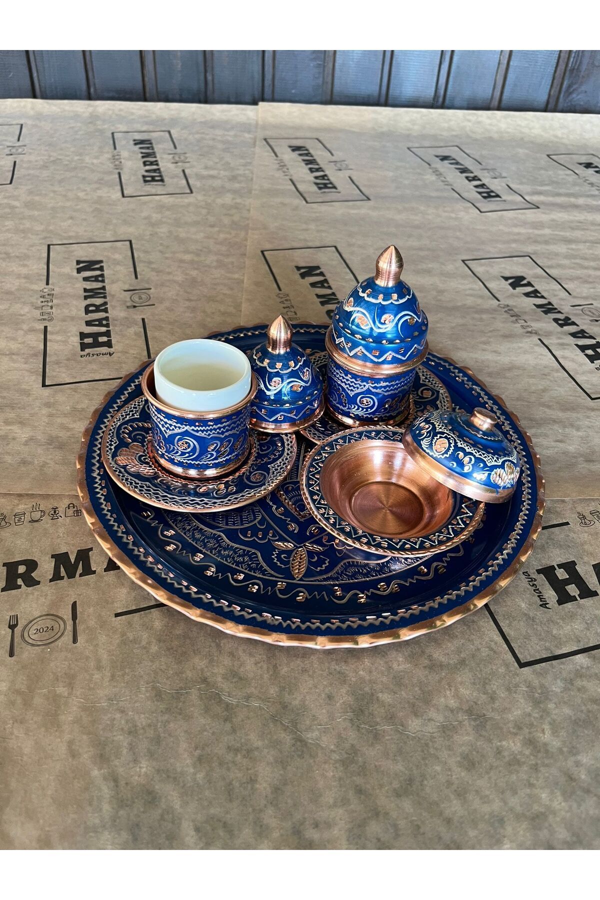 Amasya Harman Erzincan El Işlemeli 2'li Bakır Kahve Fincanı