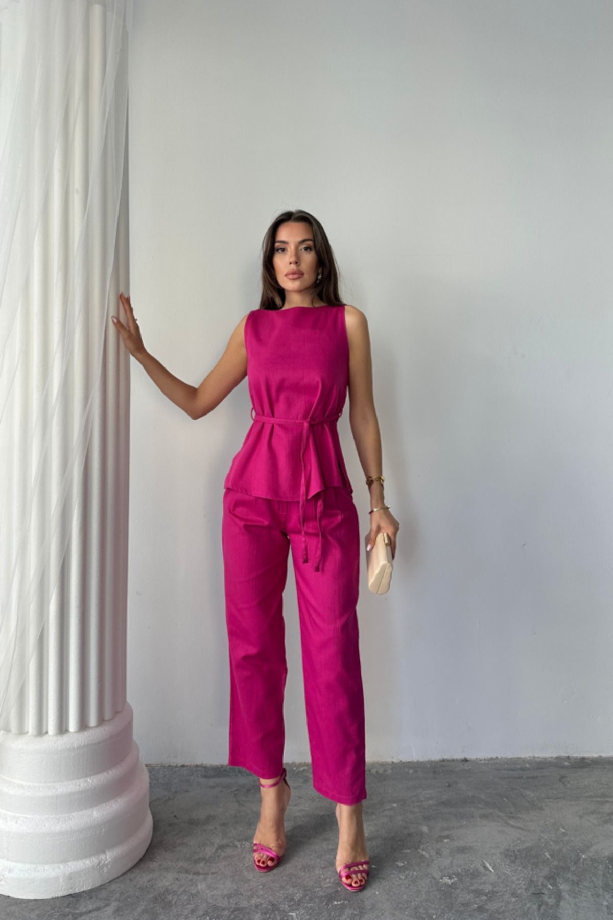 BEFAON KETEN BLUZ - PANTOLON TAKIM MASSİMO MODEL SCREAT KUMAŞ - Fuşya