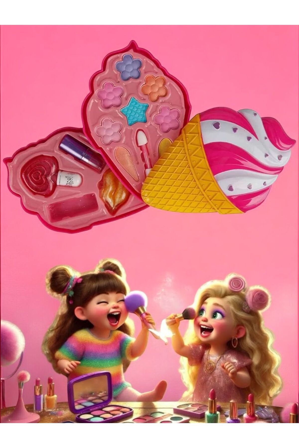 BYCEGU 25956 DONDURMA ŞEKİLLİ 2 KATLI OYUNCAK GÜZELLİK SETİNDEN MAKYAJ SETİ
