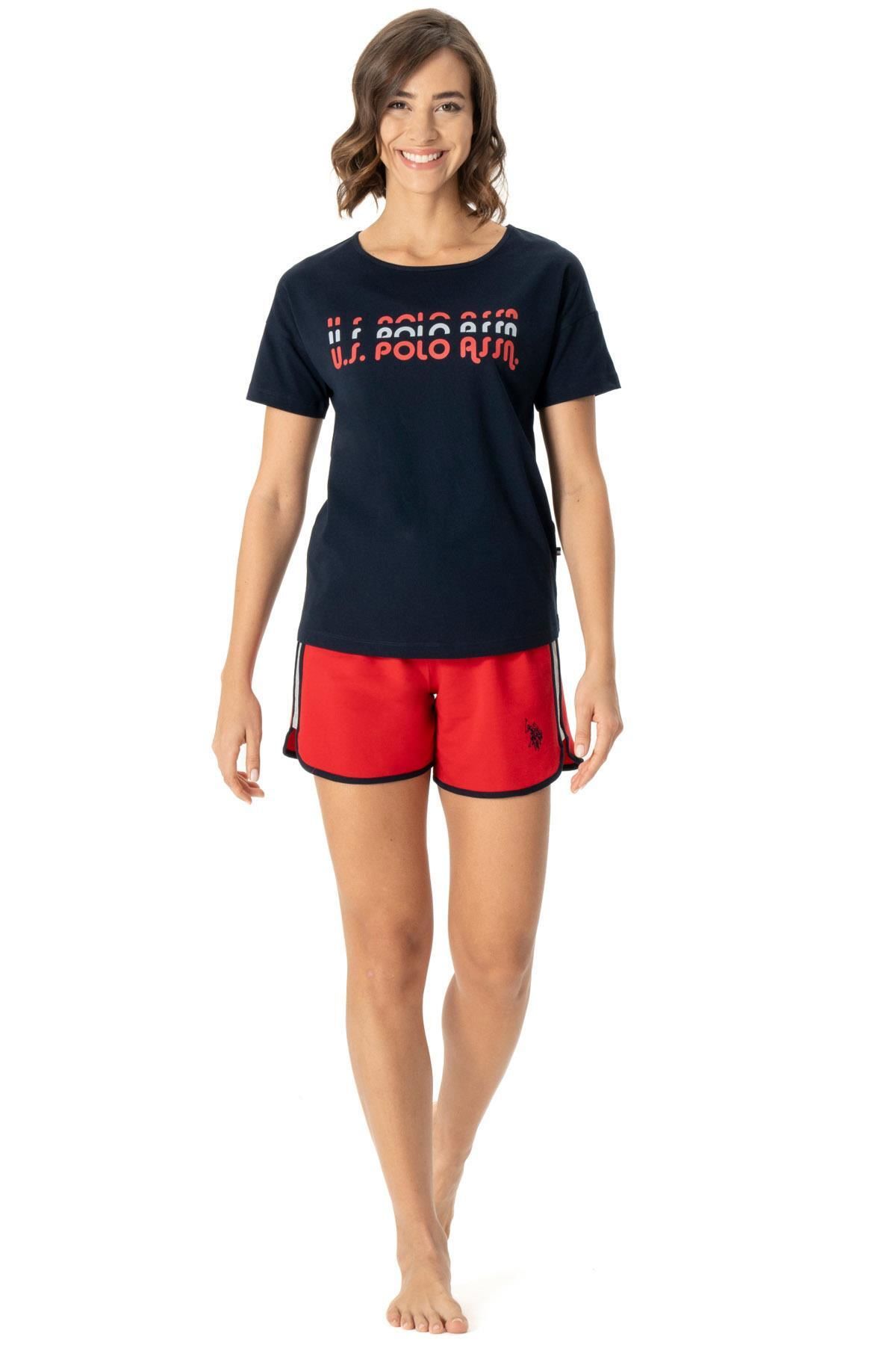 U.S. Polo Assn. U.S. Polo Assn. Kadın Yazı Baskılı T-shirt ve Şort Takım, %100 Pamuk