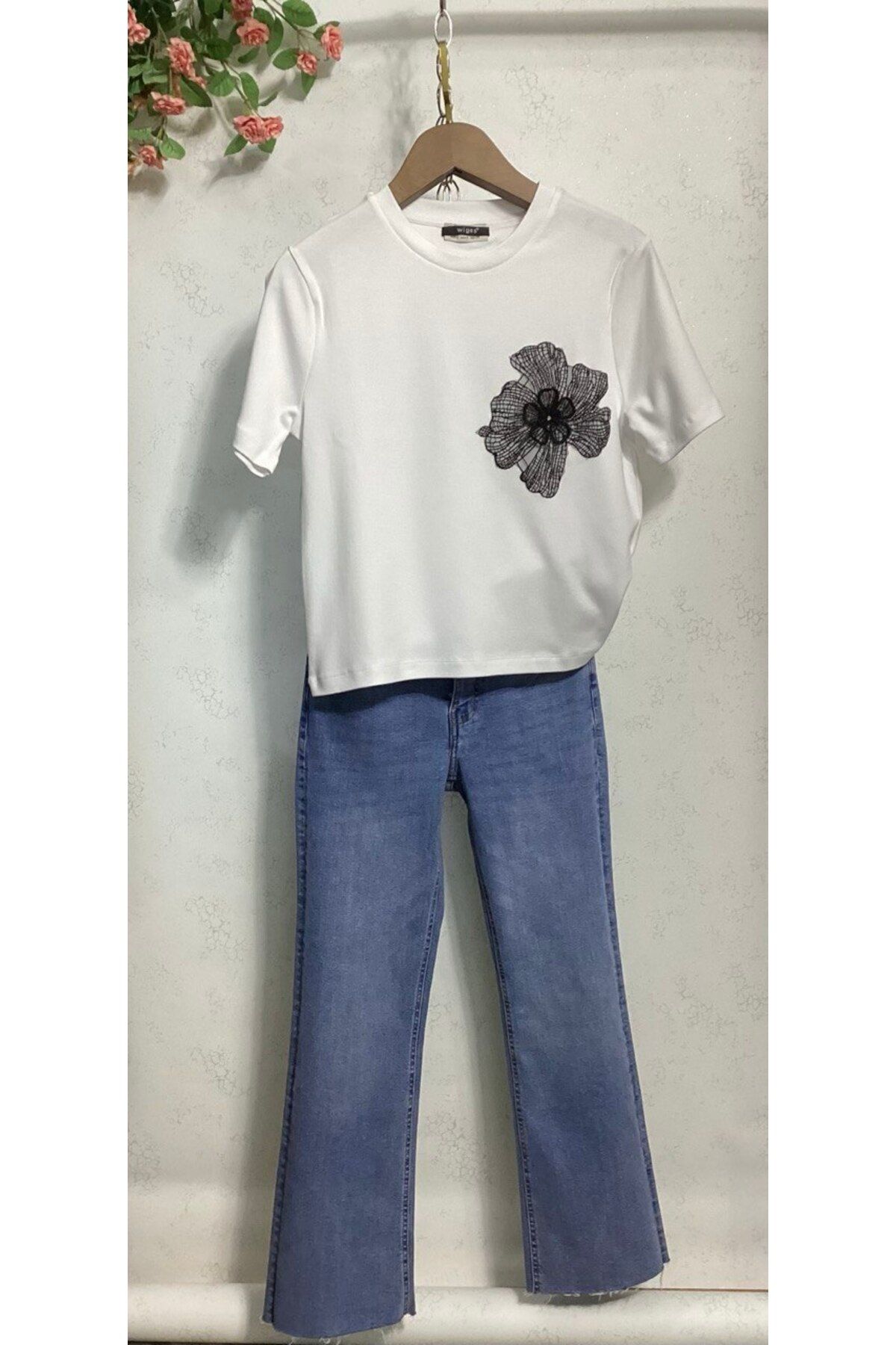 Wiges Kadın Bisiklet Yaka Desenli Özel Tasarım T-shirt