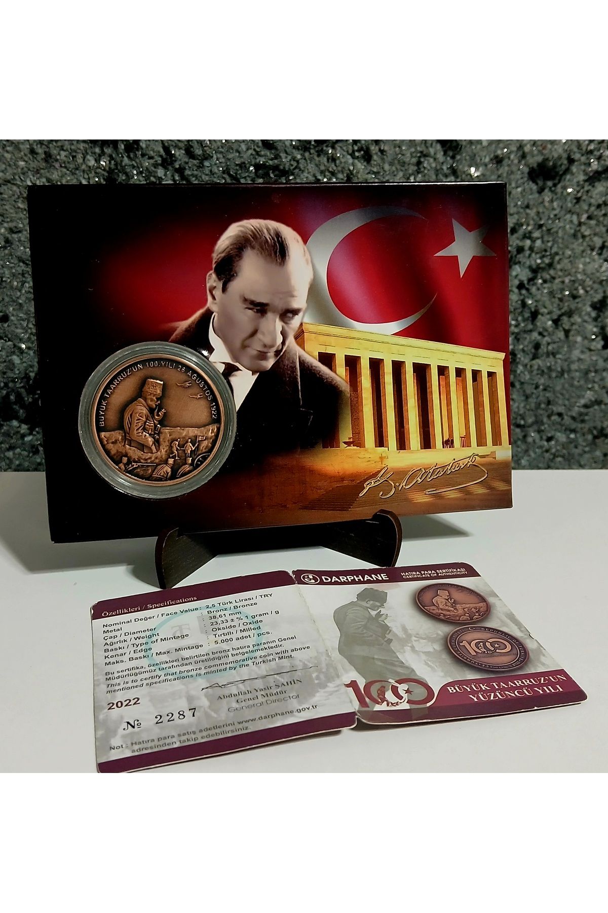 DÜZGÜN TİCARET Darphane Büyük Taarruz'un 100. Yılı Hatıra Bronz Para Sertifikalı Özel Kitinde
